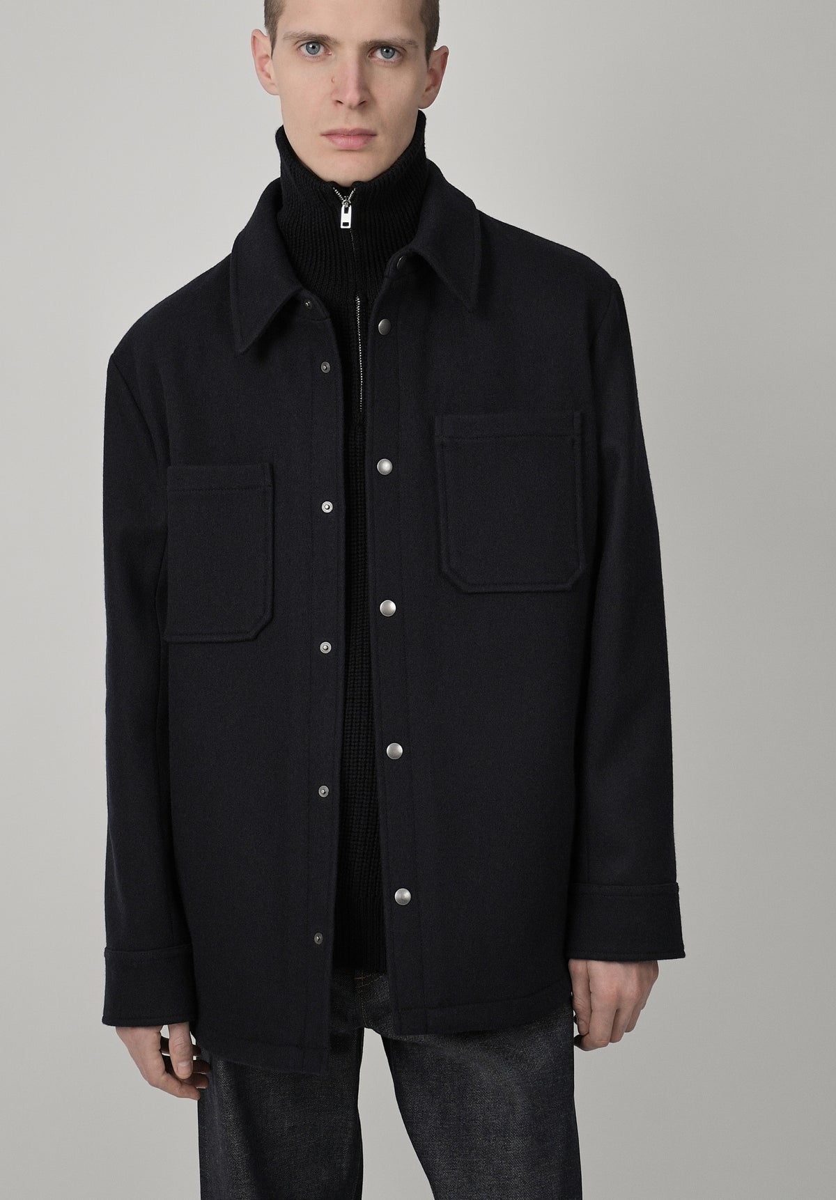 Thick heather navy blue wool jacket