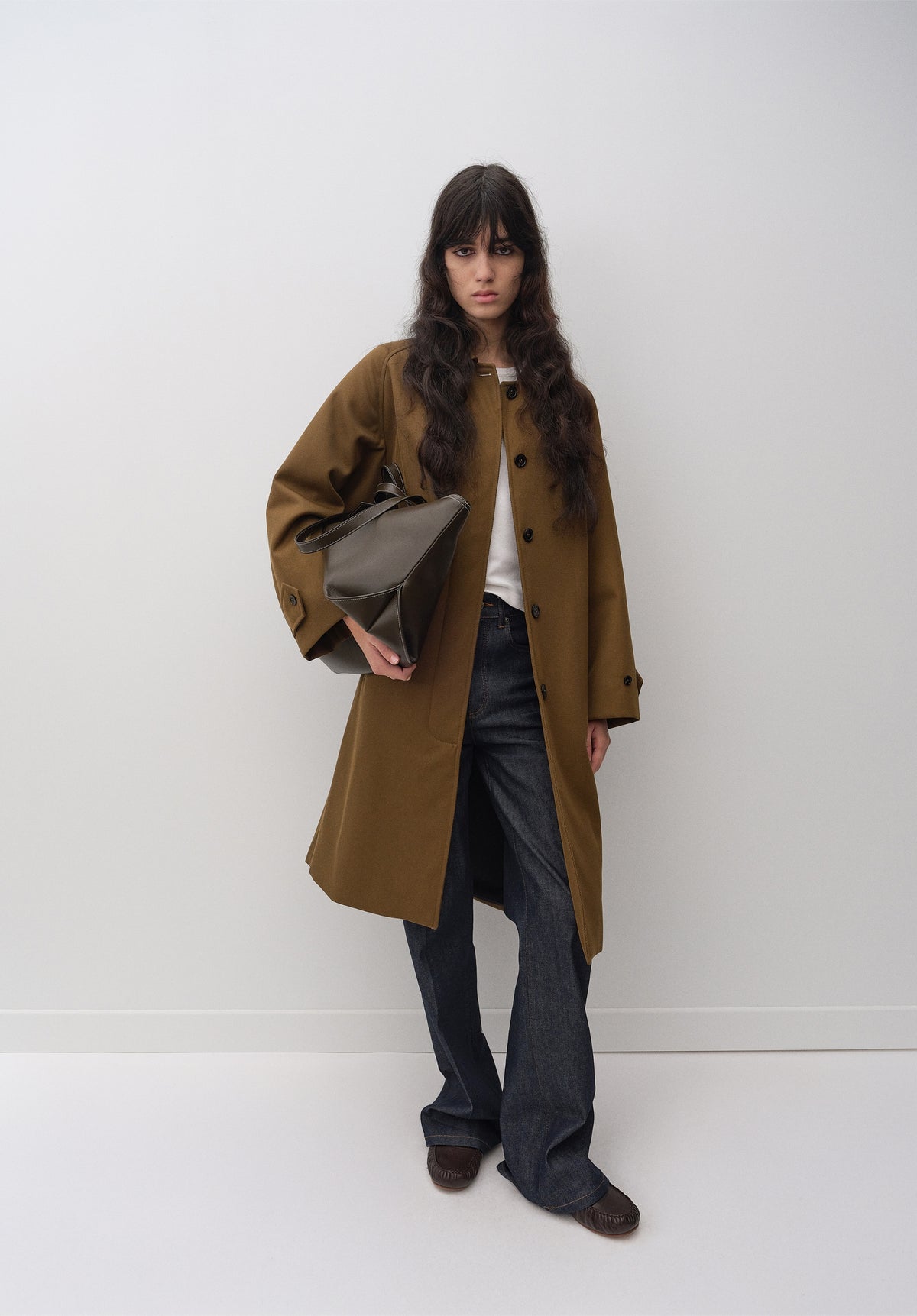Khaki water-repellent wool mac