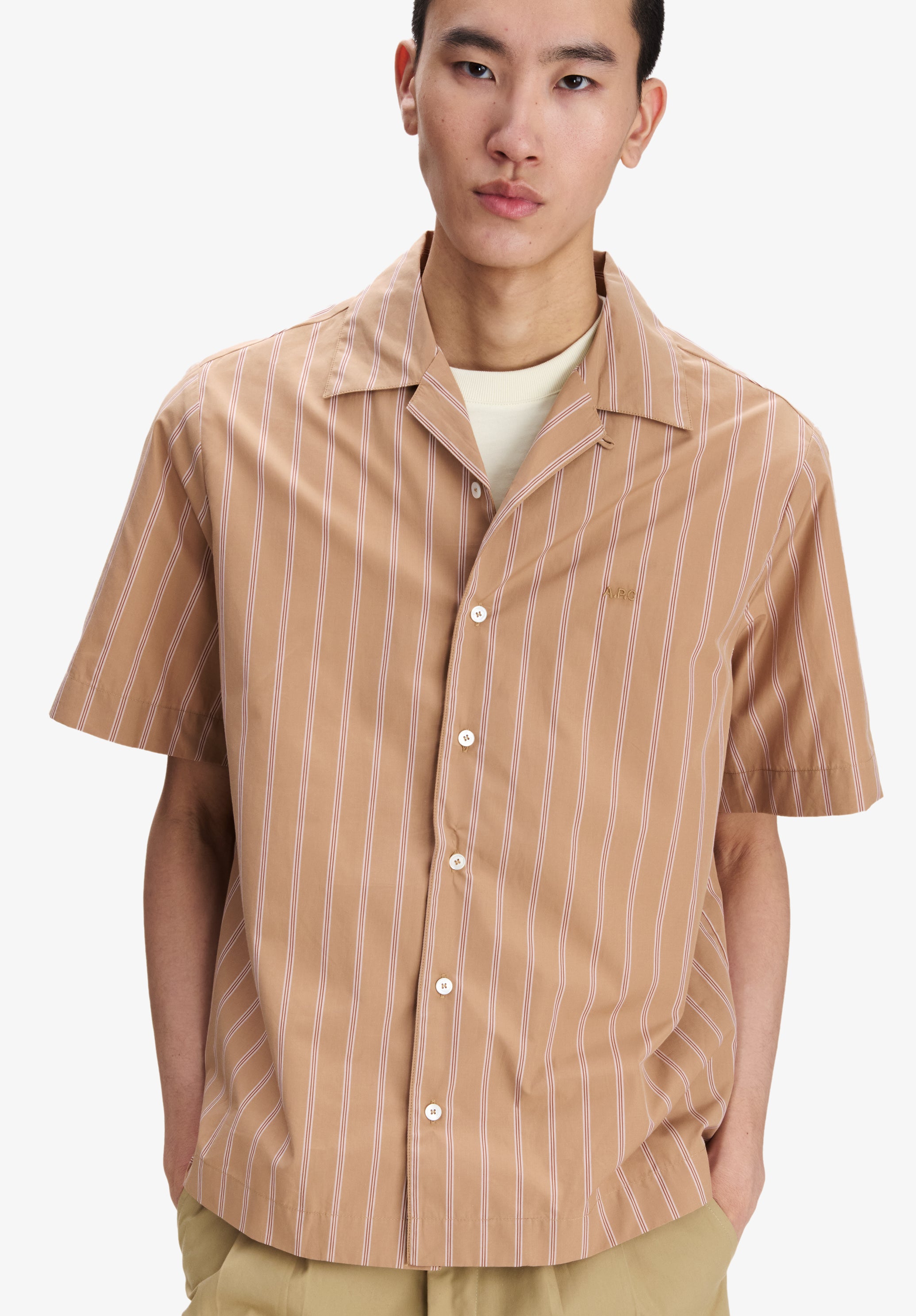 Striped pink short-sleeved shirt - 3
