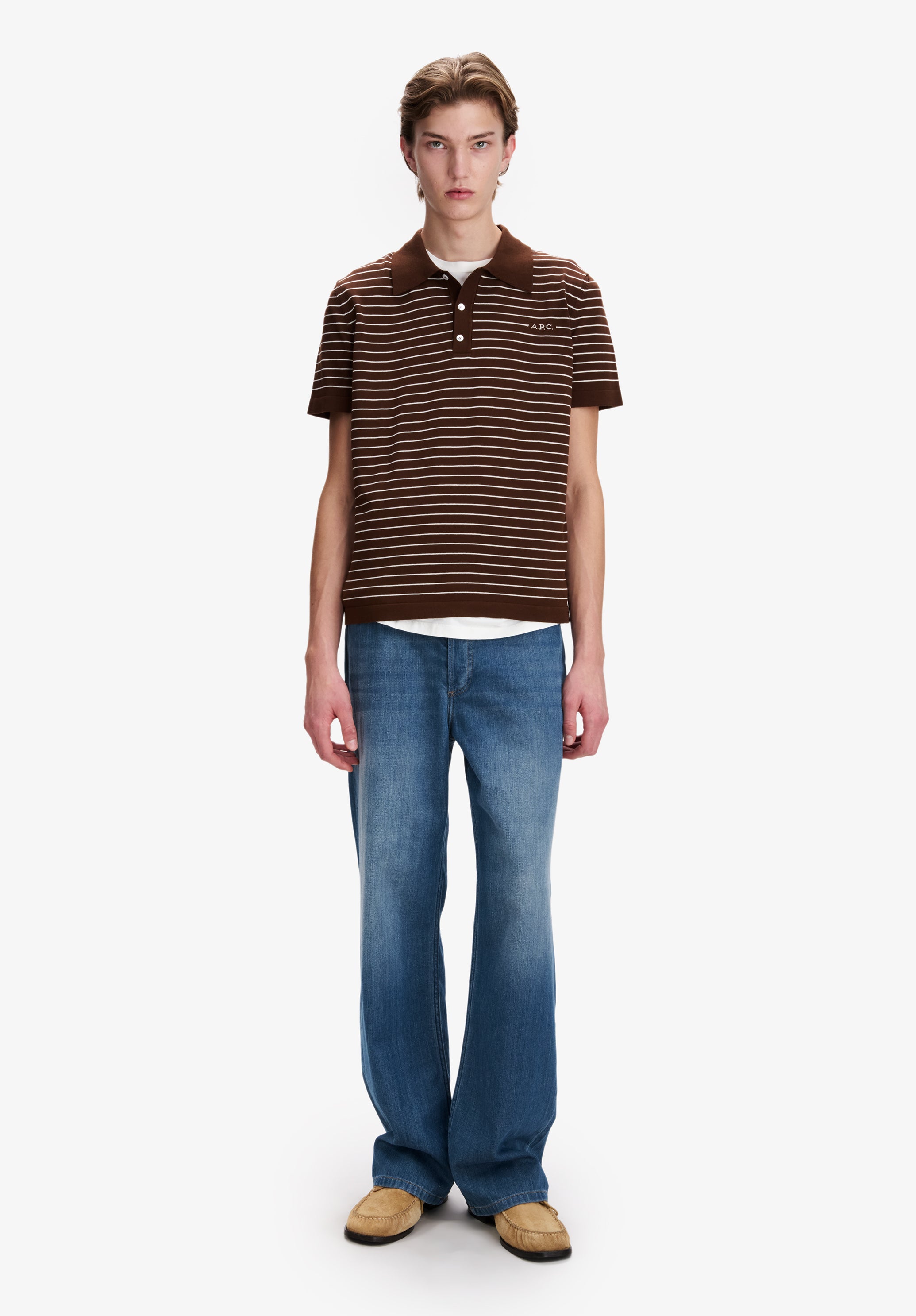 Fitted striped brown polo - 1