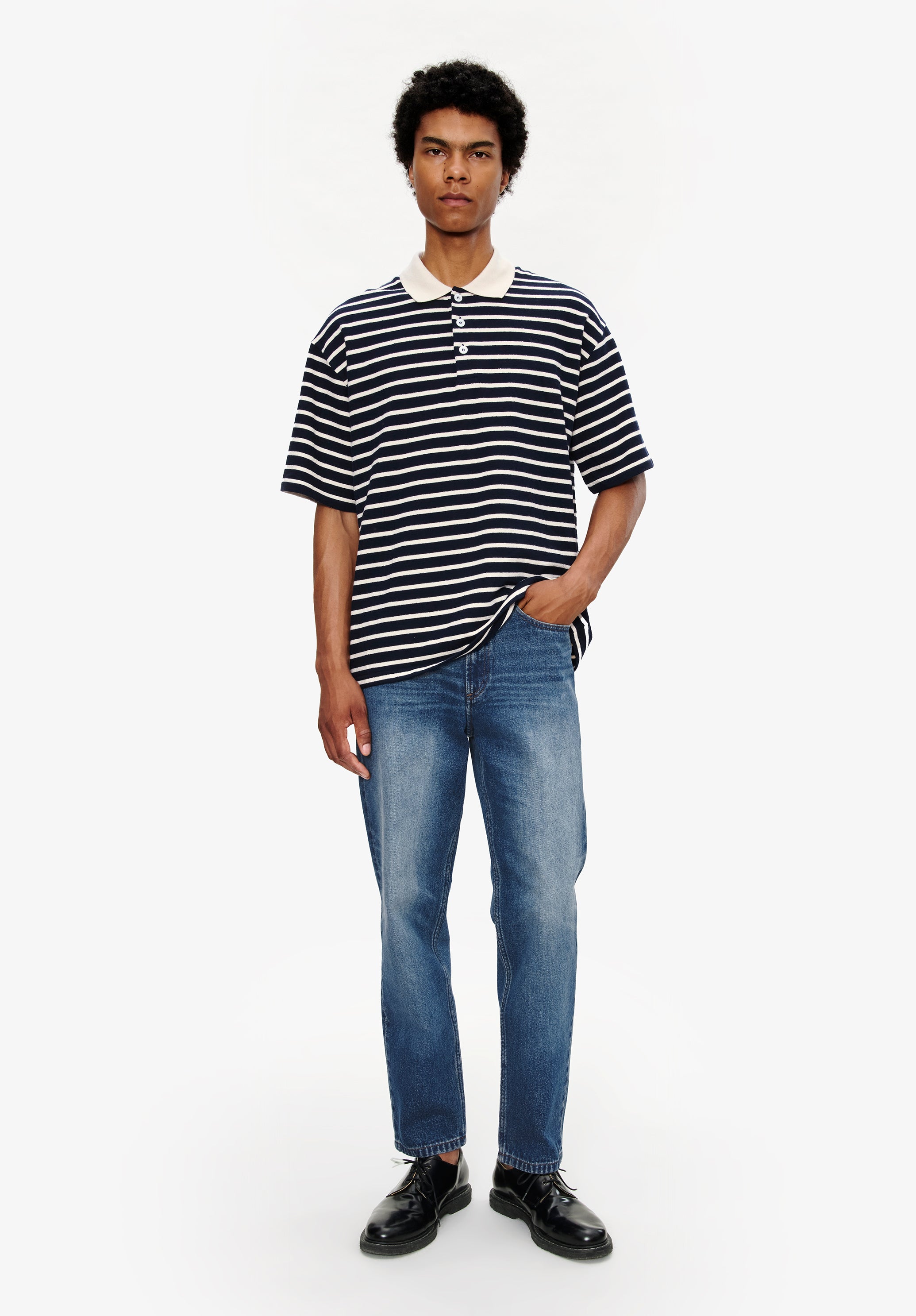 Striped polo shirt with contrasting collar - 1