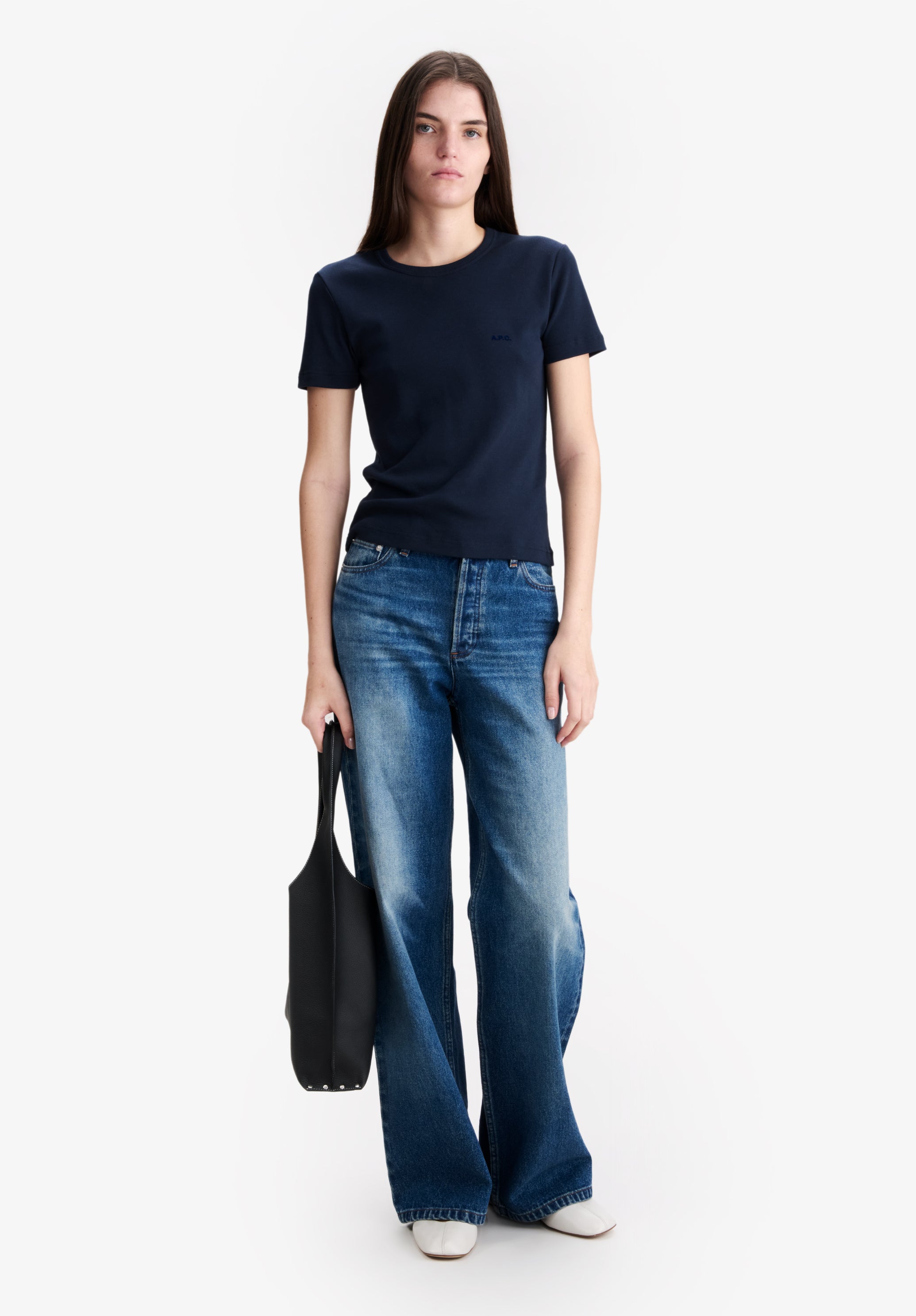 Fitted navy blue organic cotton t-shirt - 1