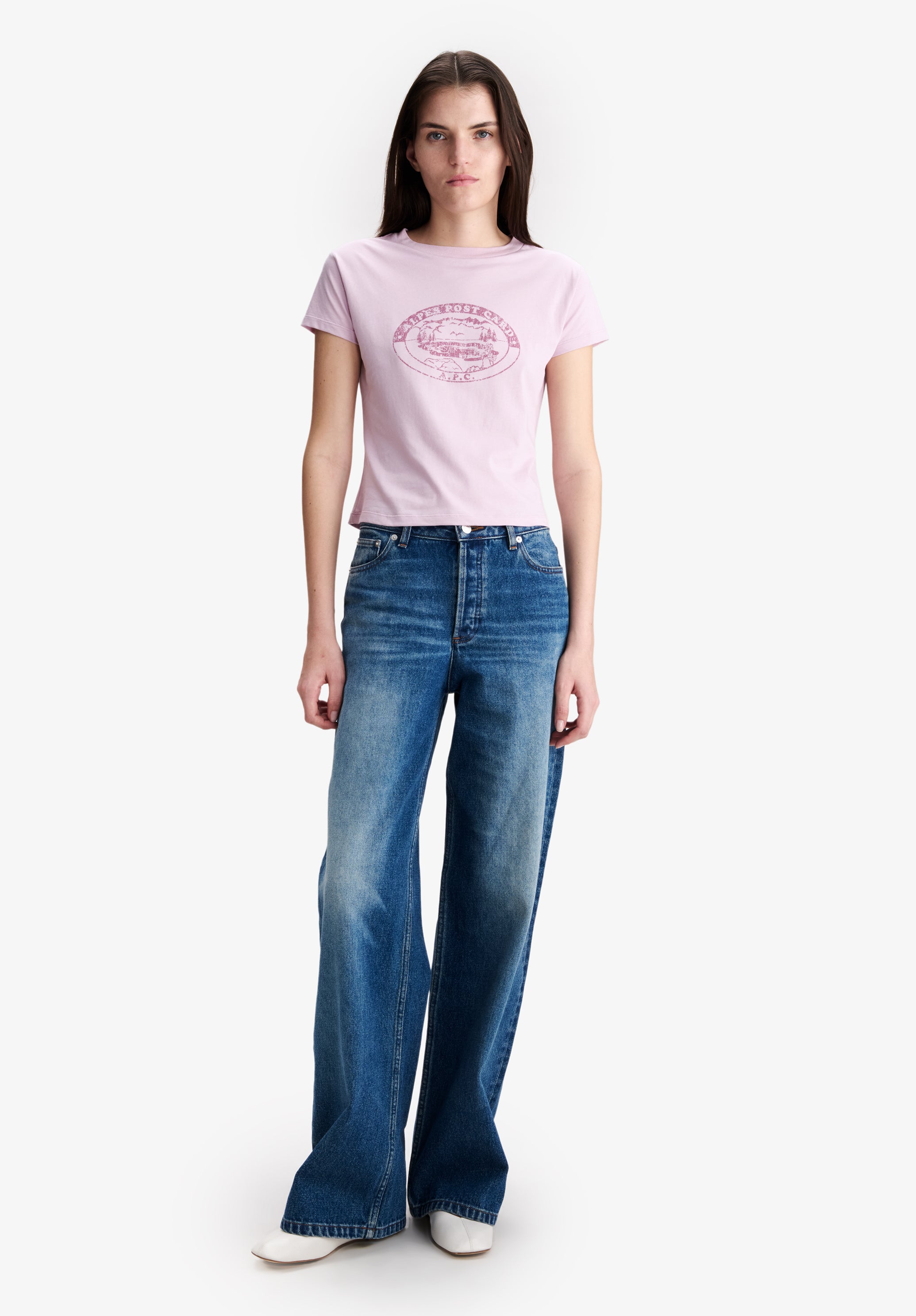 Pink t-shirt with vintage-effect camping logo - 1