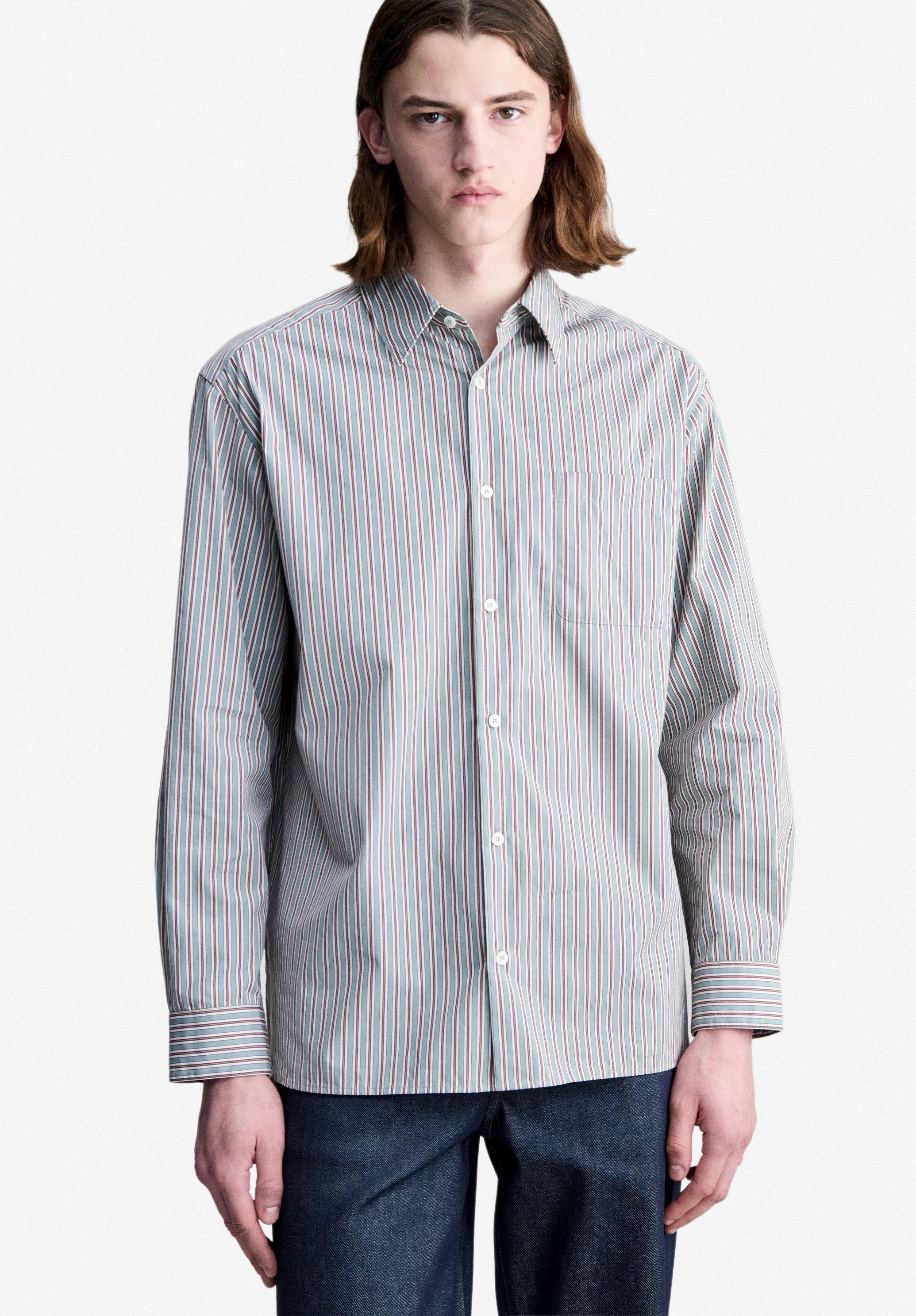 Loose-fit almond green striped shirt - 4