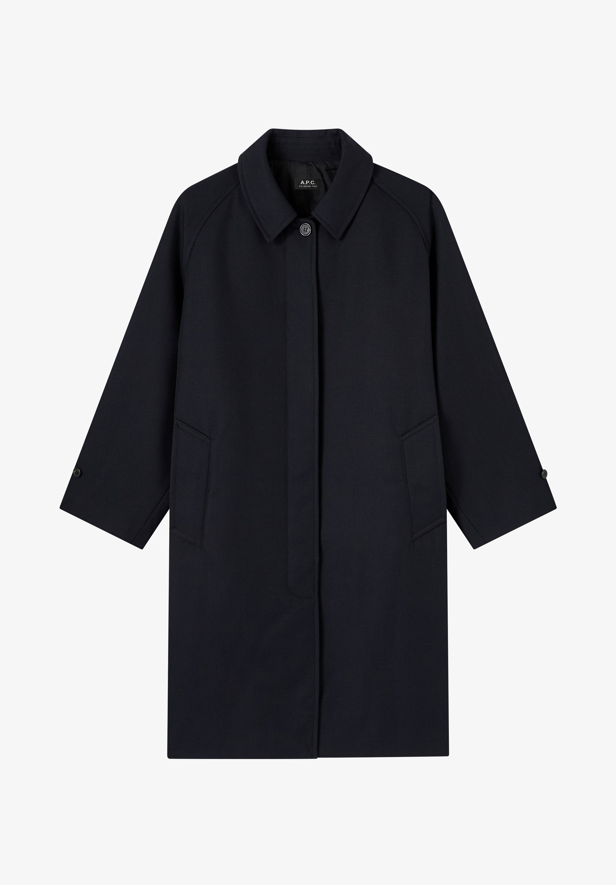 Navy blue water-repellent wool mac - 0
