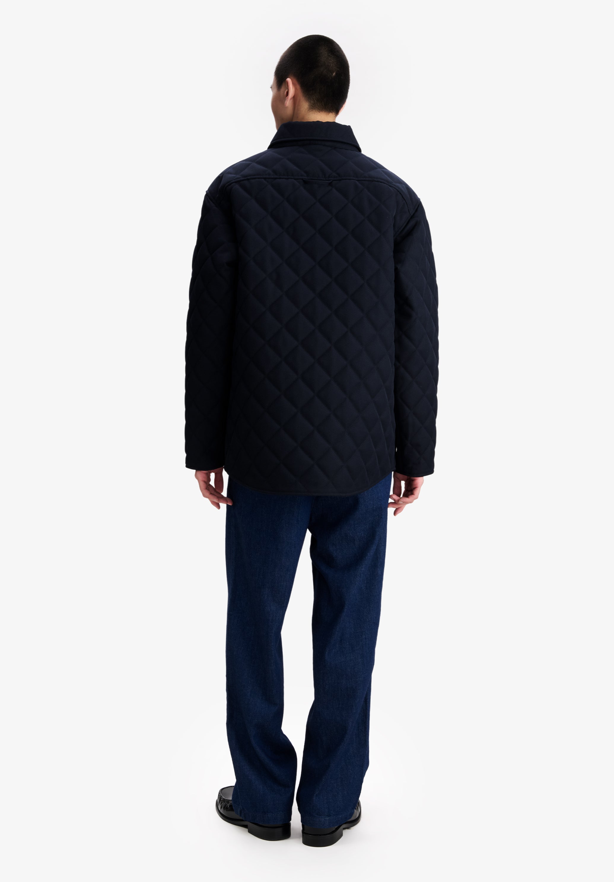 Navy blue quilted wool jacket - 2