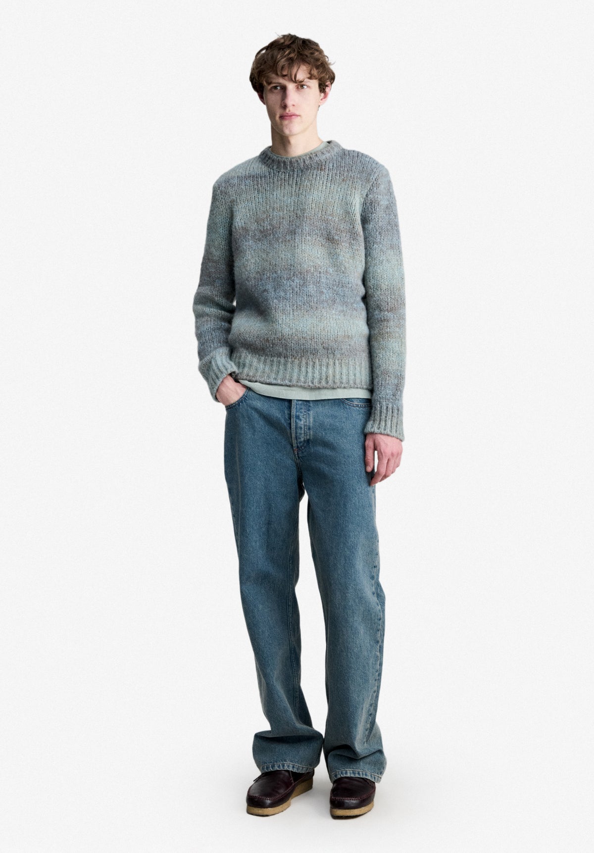Loose-fit heather khaki and brick red sweater - 1