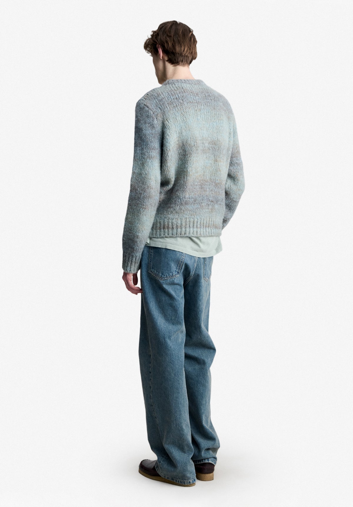 Loose-fit heather khaki and brick red sweater - 2