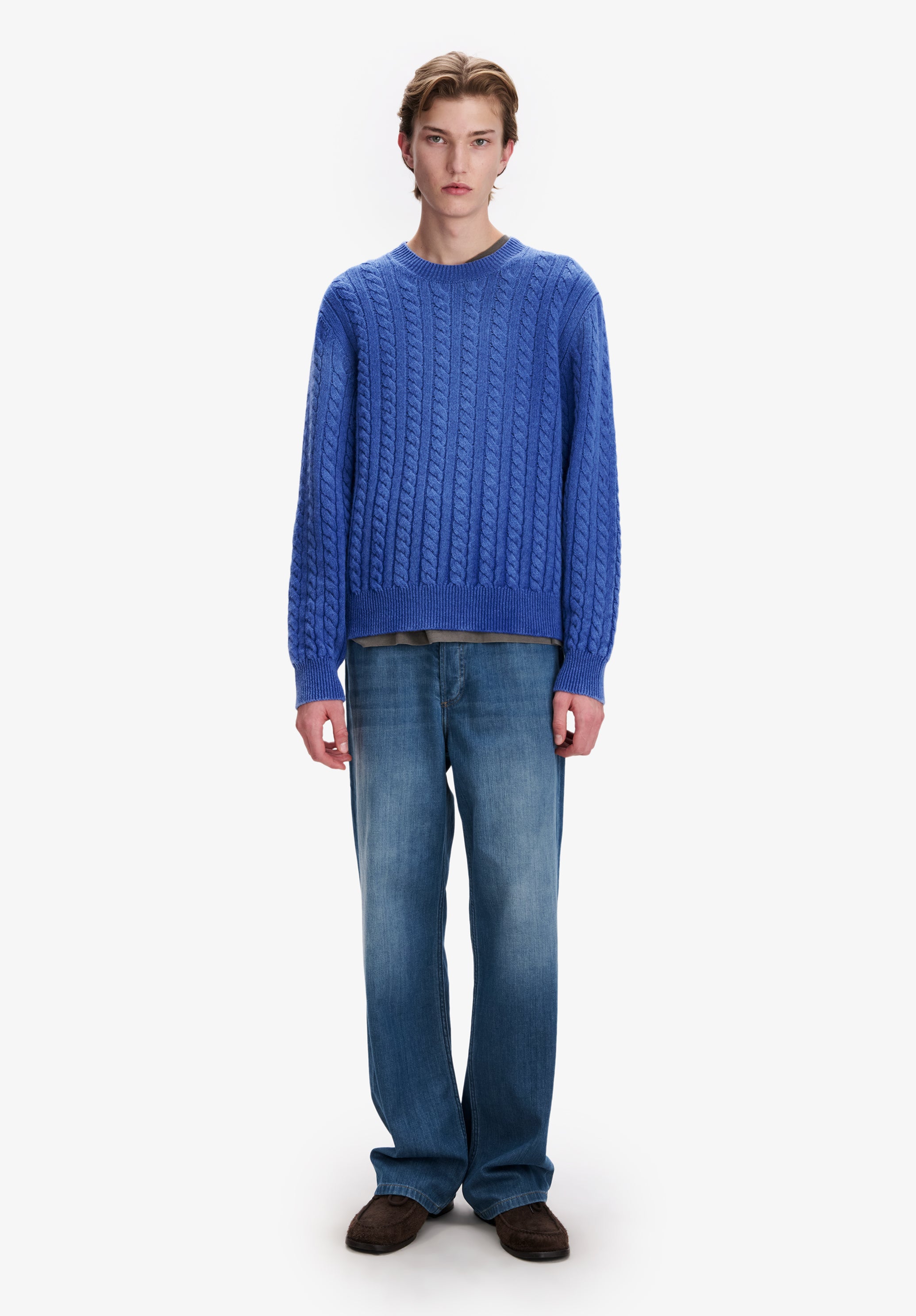 Oversized blue cable-knit sweater - 1