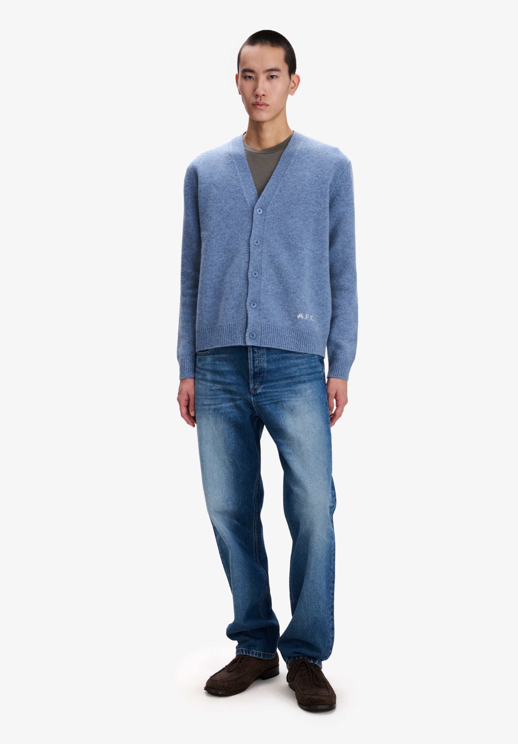Loose grey-blue wool cardigan - 1