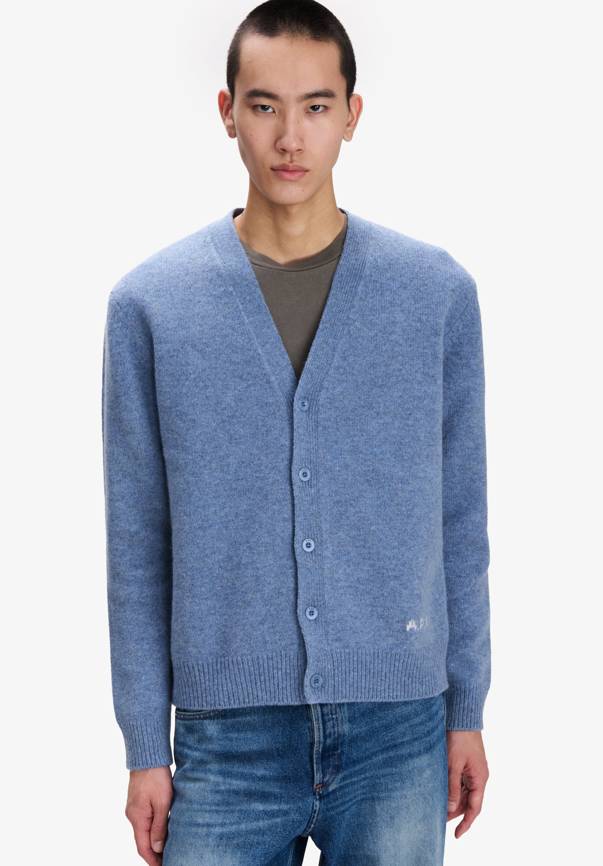 Loose grey-blue wool cardigan - 3
