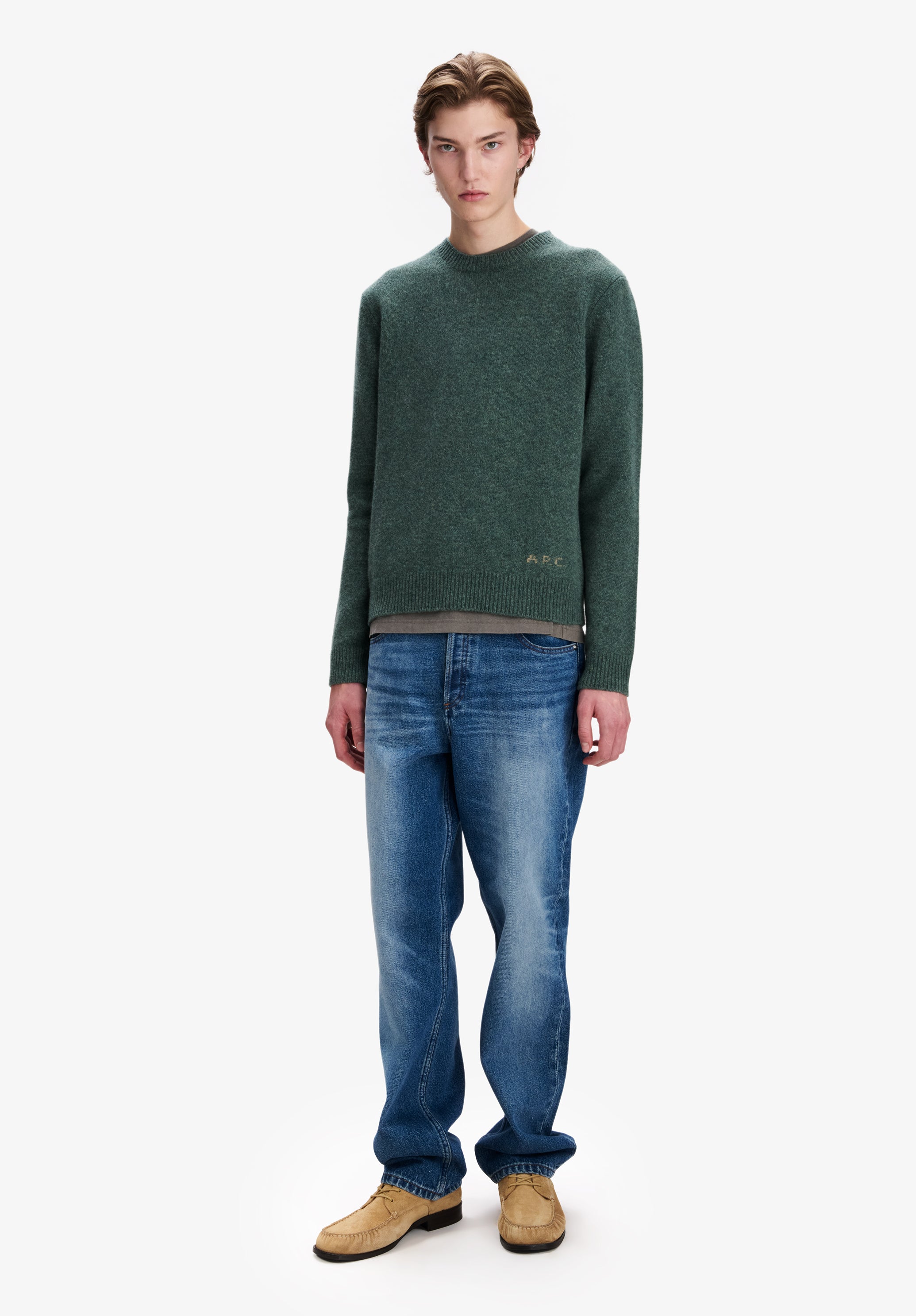 Loose heather green wool sweater - 1