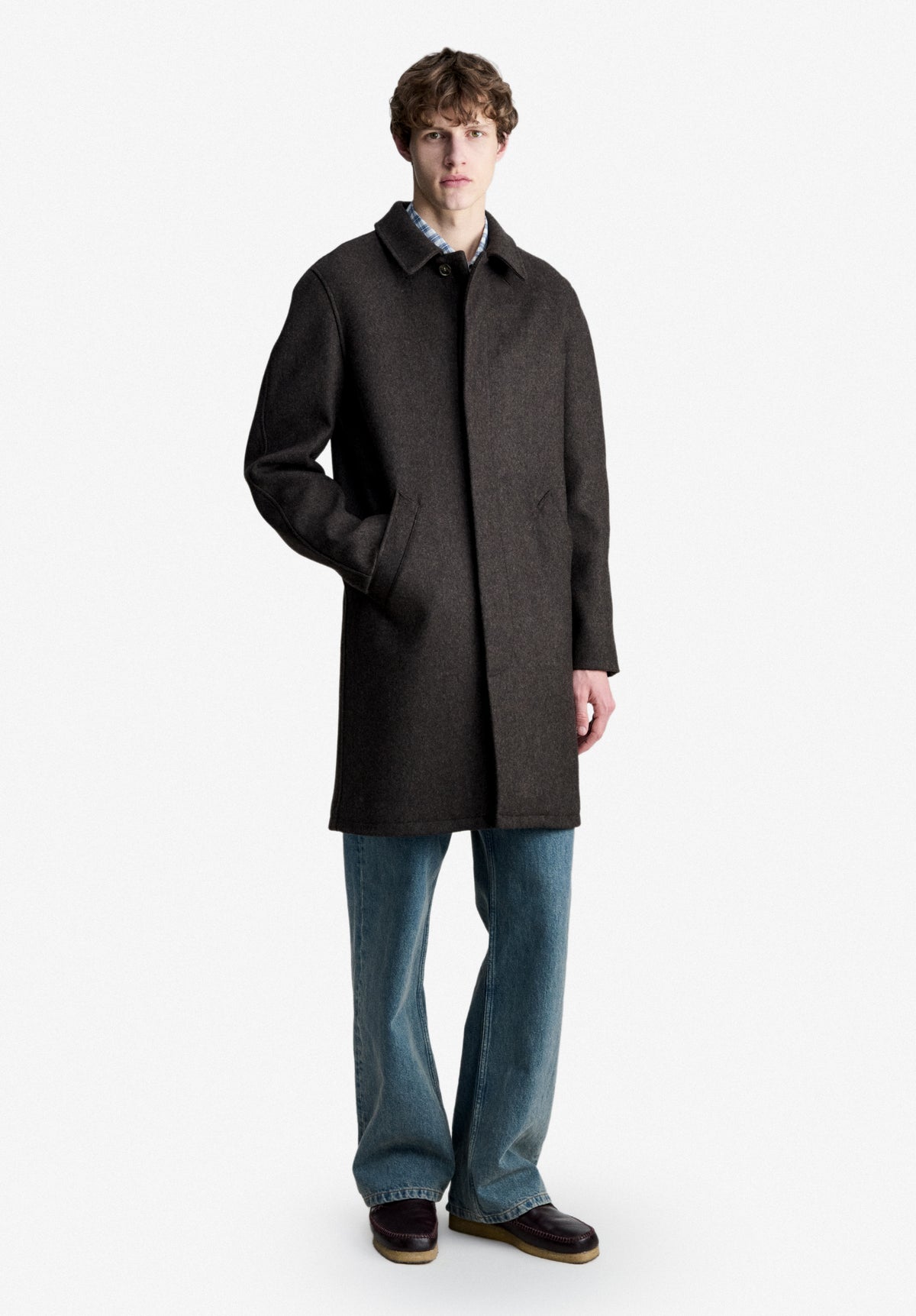 Heather brown mac in woollen cloth