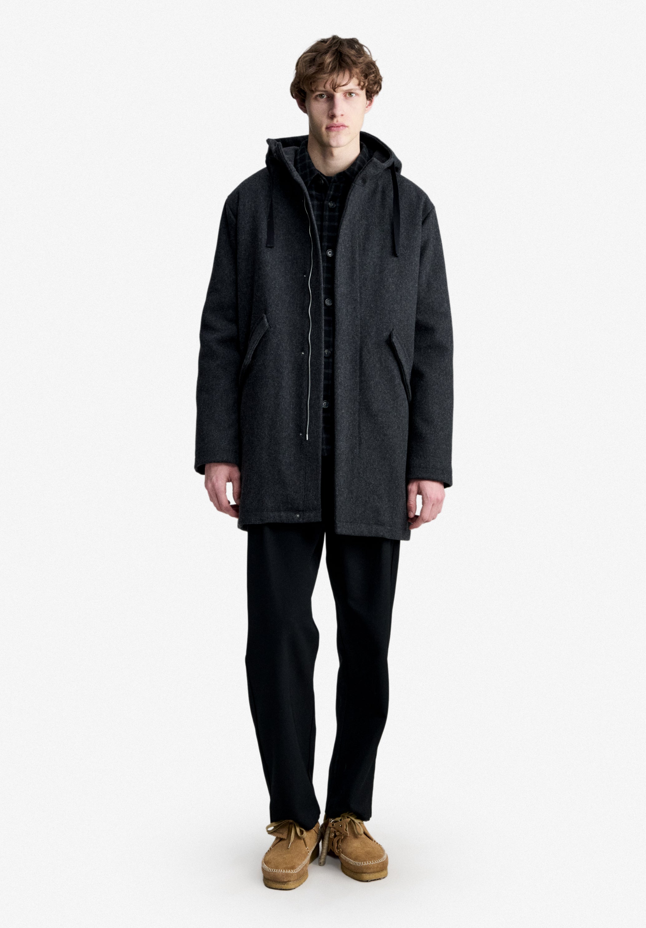 Charcoal grey wool parka - 1