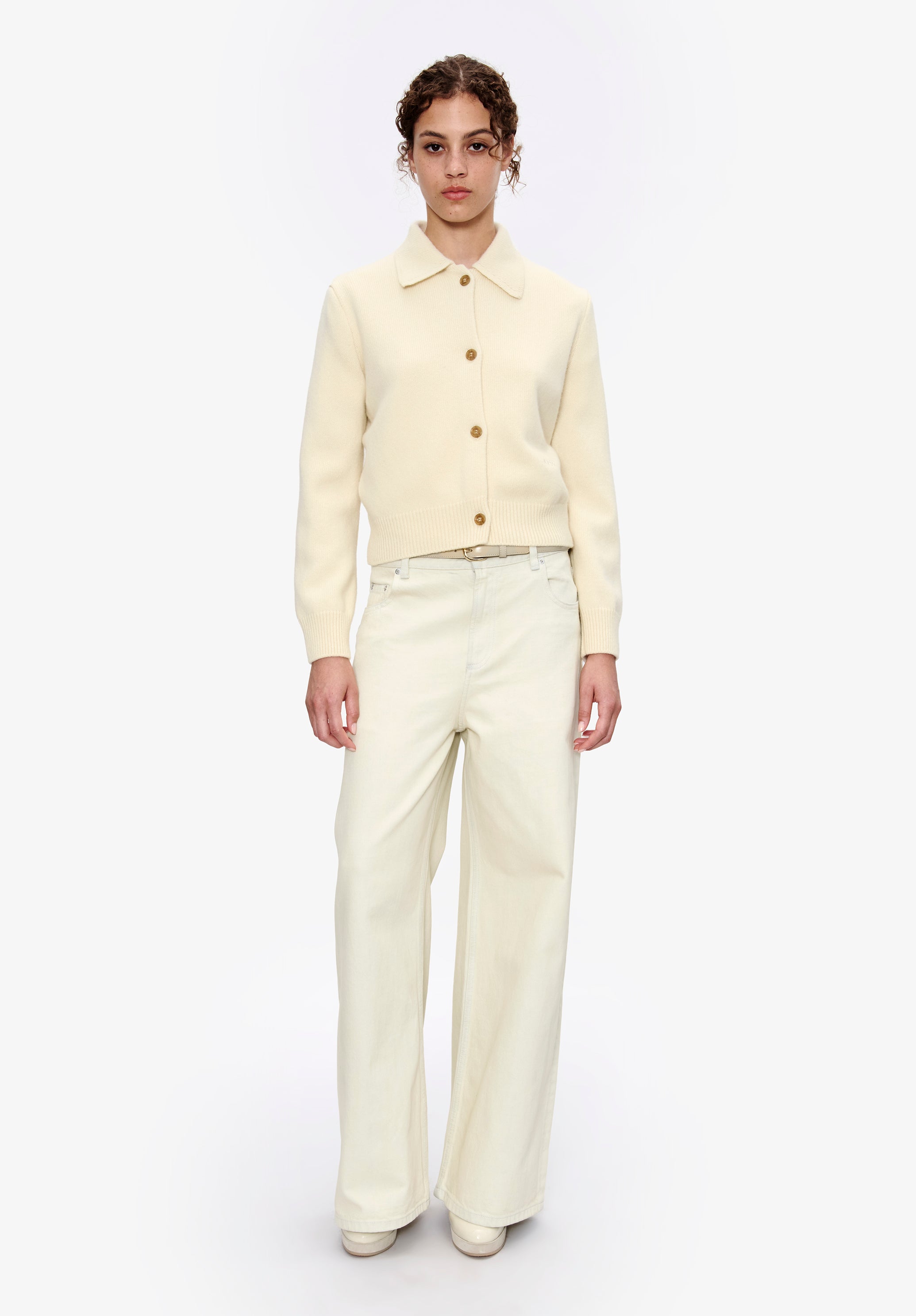 Solid-colour cardigan with polo shirt collar - 1