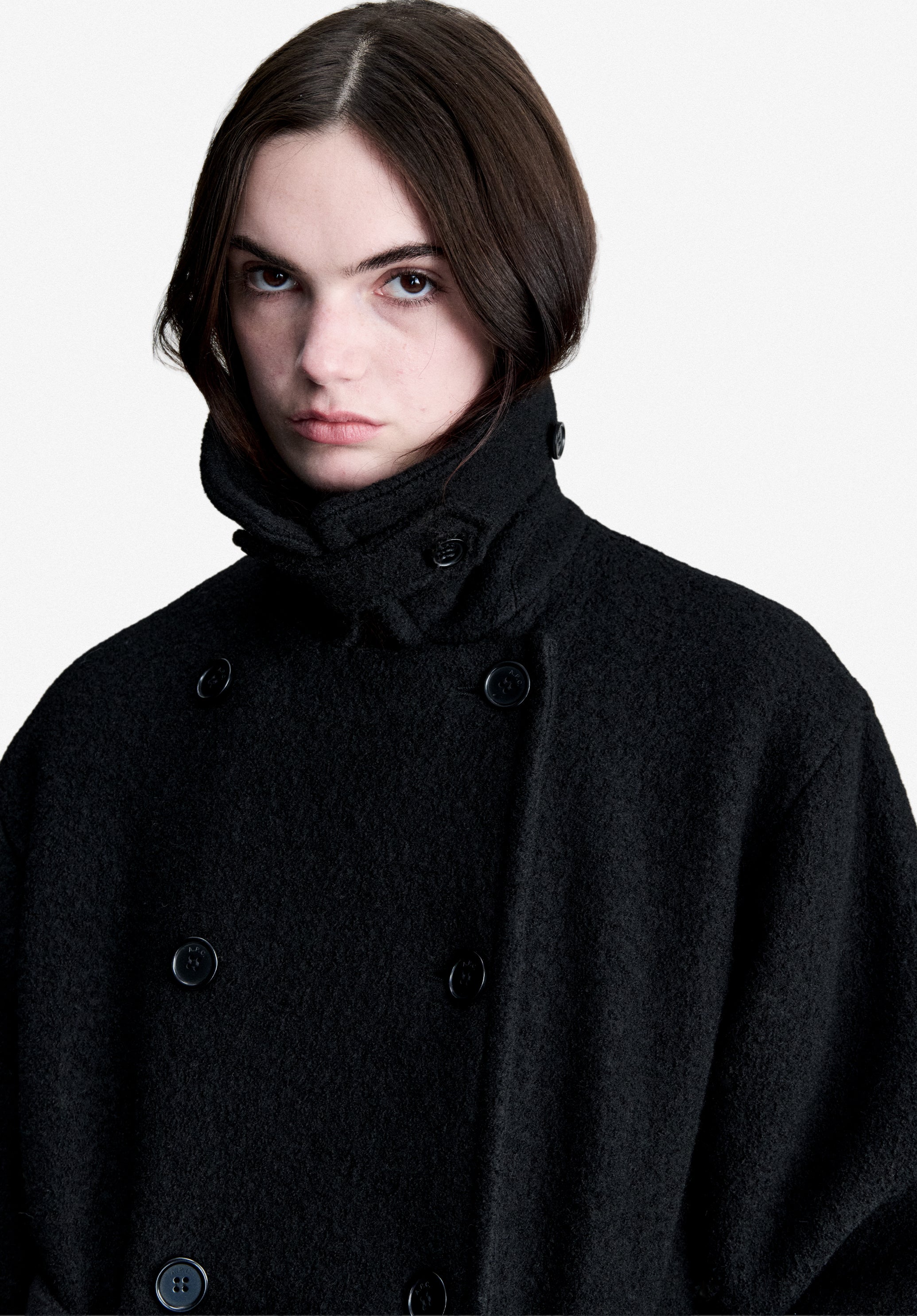 Oversized black coat in boiled Italian wool - 4
