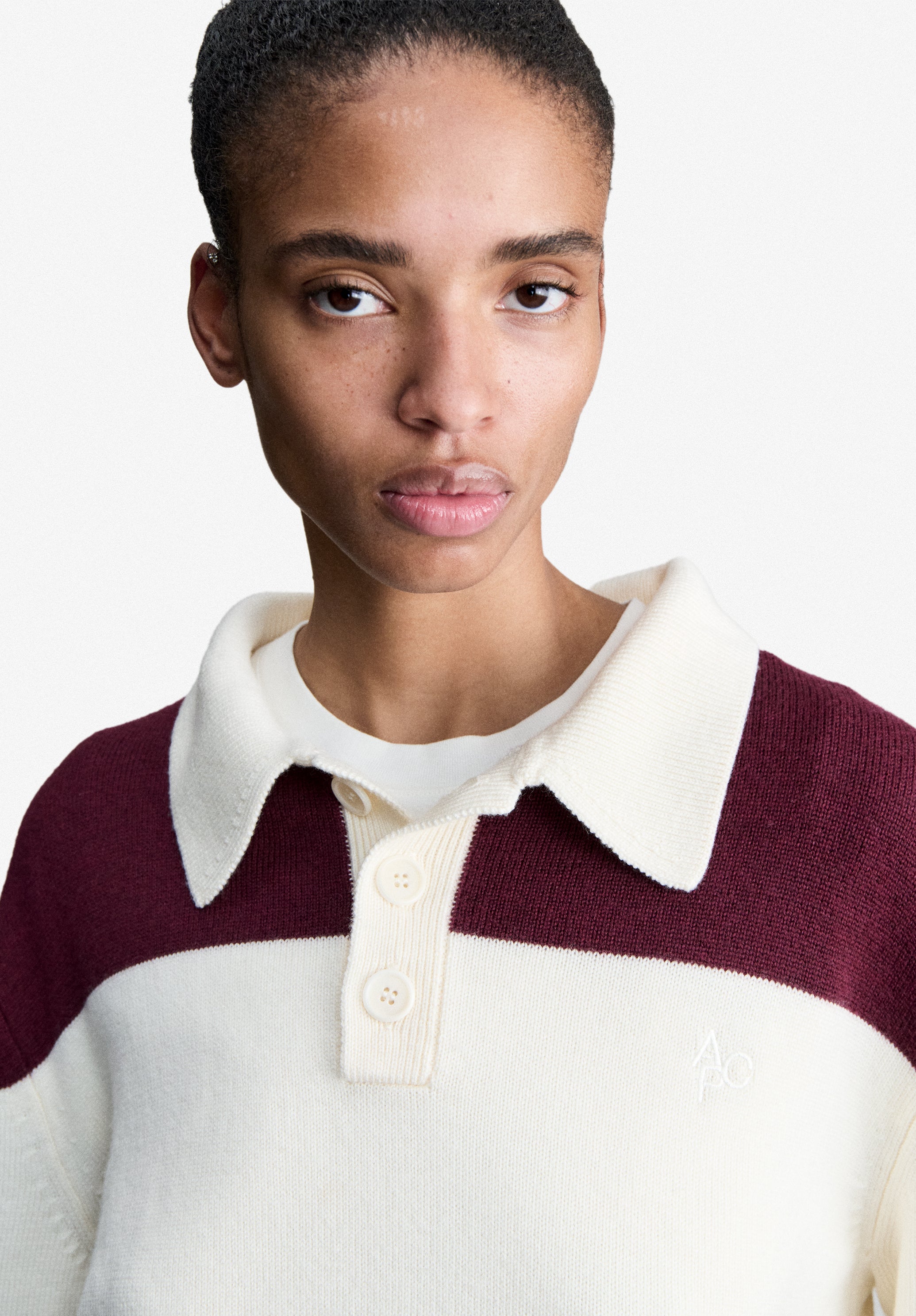 White and burgundy wool rugby polo shirt - 3