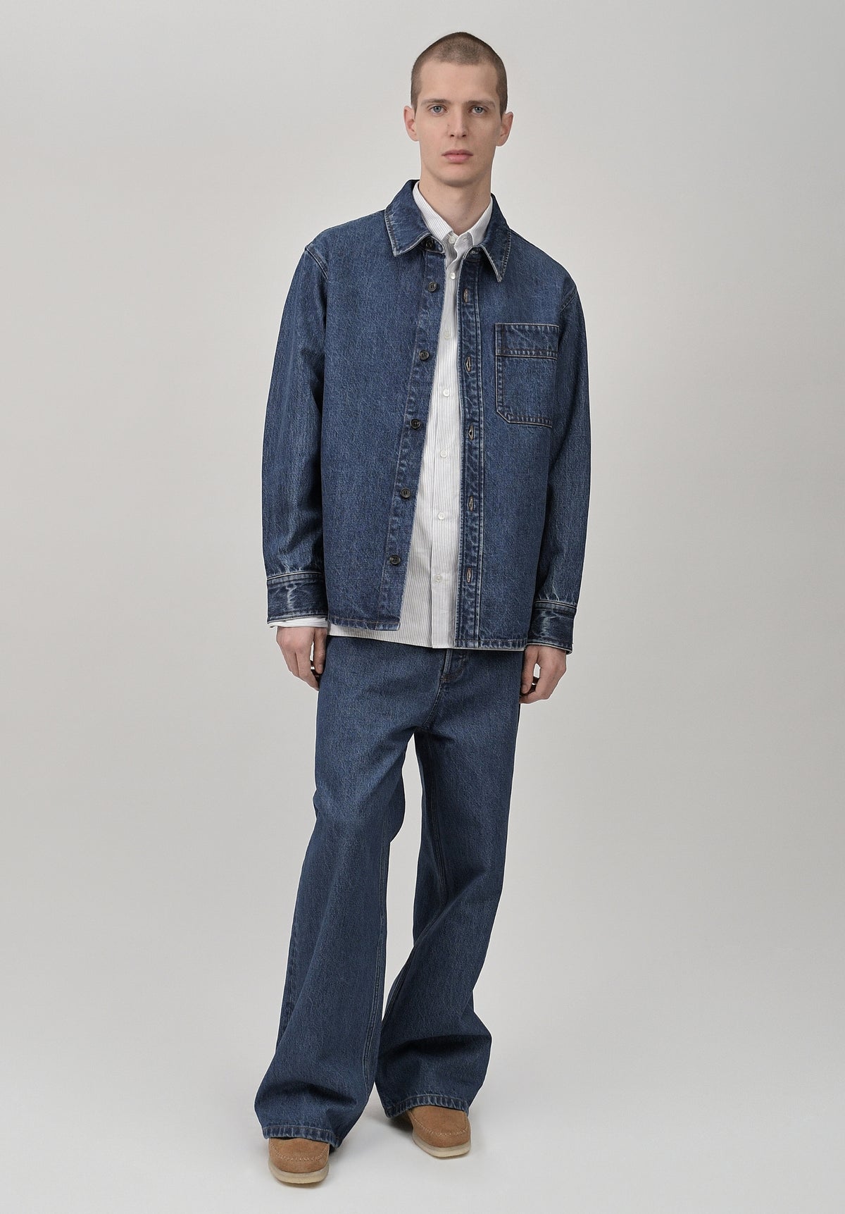 Loose-fit overshirt in faded indigo denim