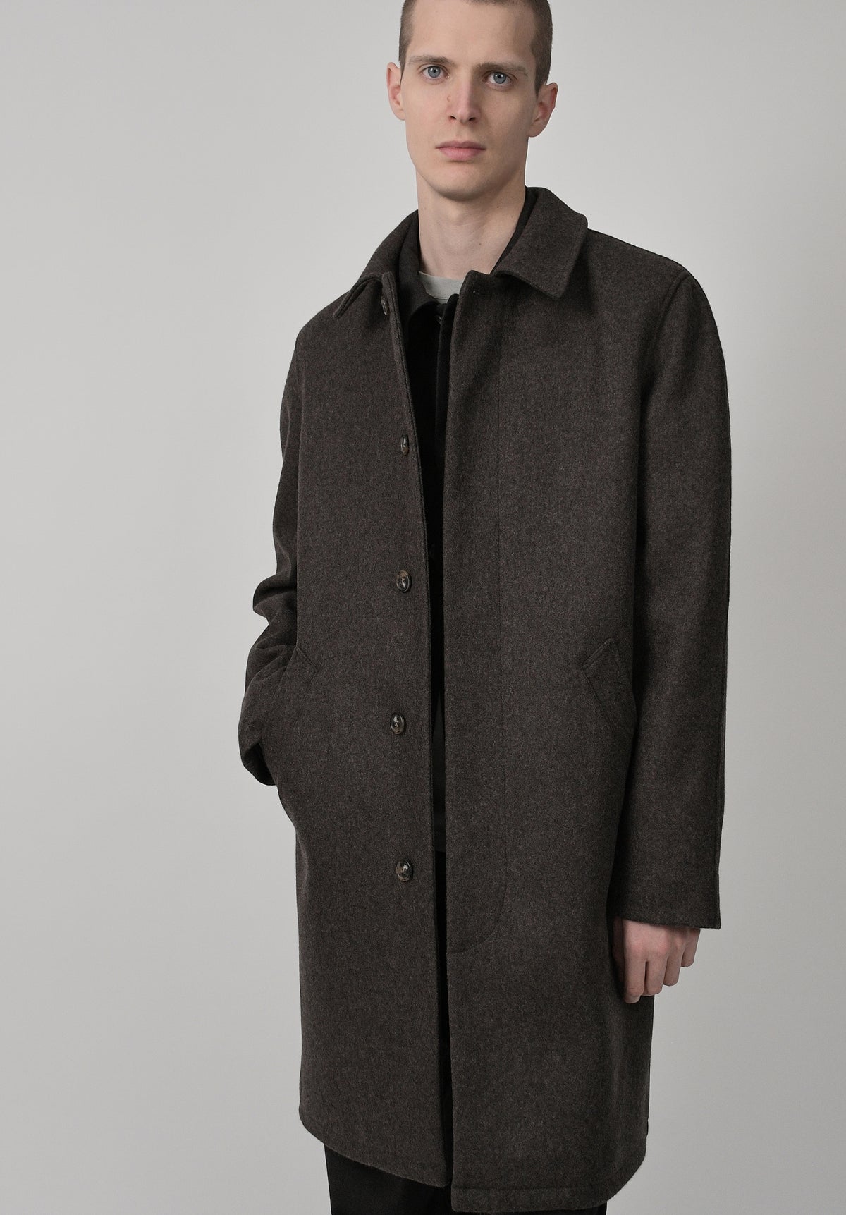 Heather brown mac in woollen cloth