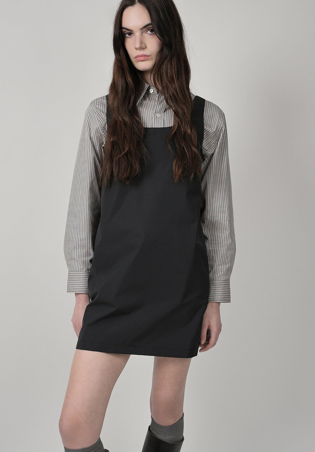 Navy blue taffeta pinafore dress