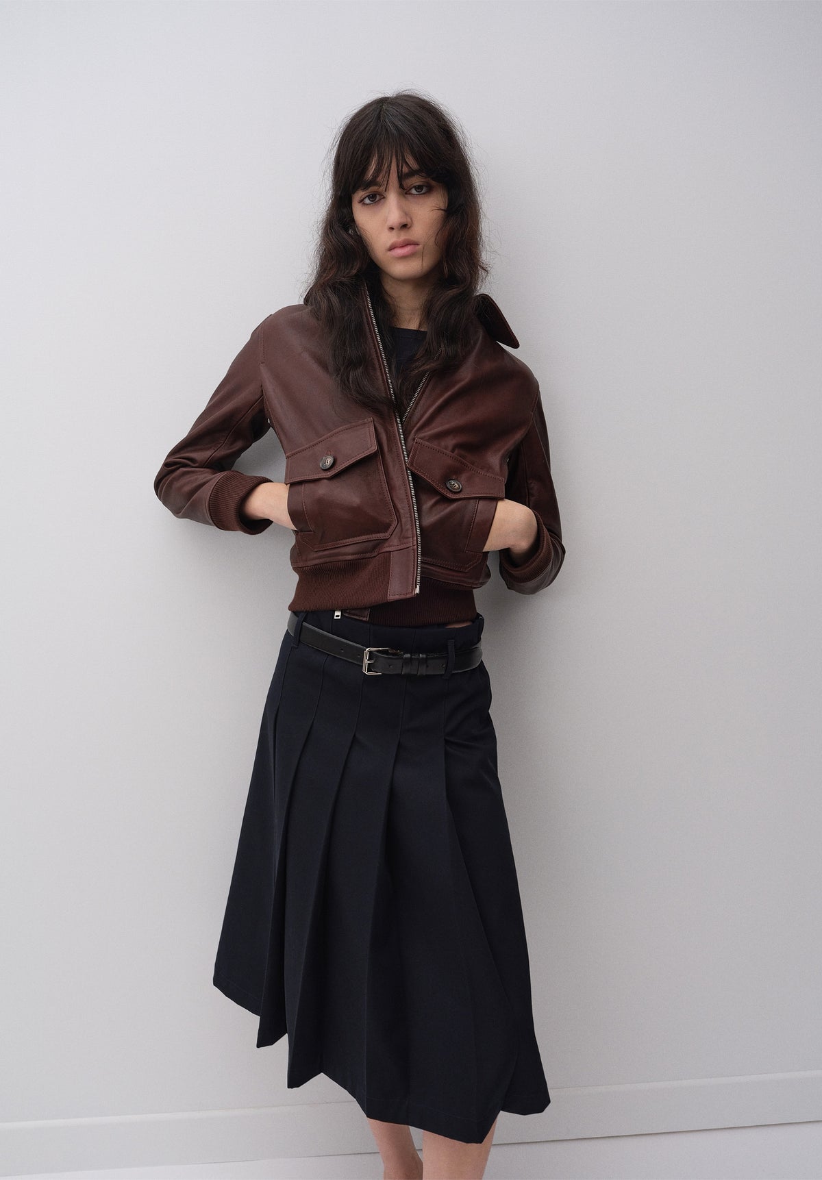 Short brown leather jacket