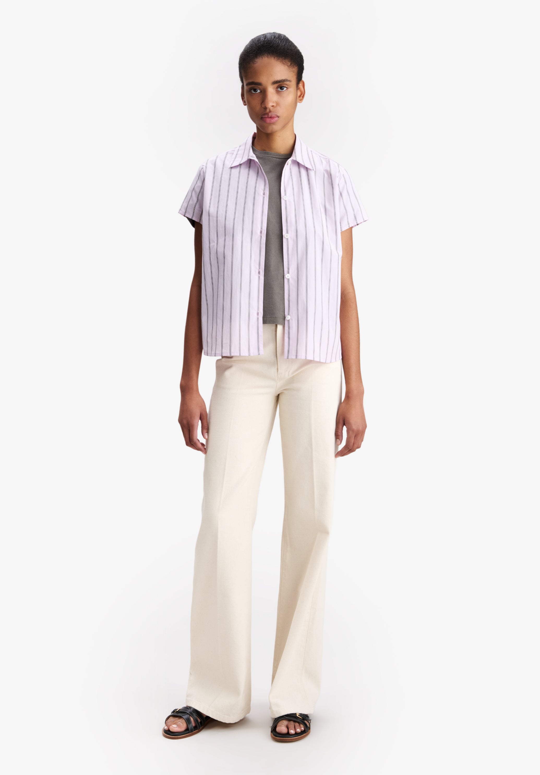 Striped pink short-sleeved shirt