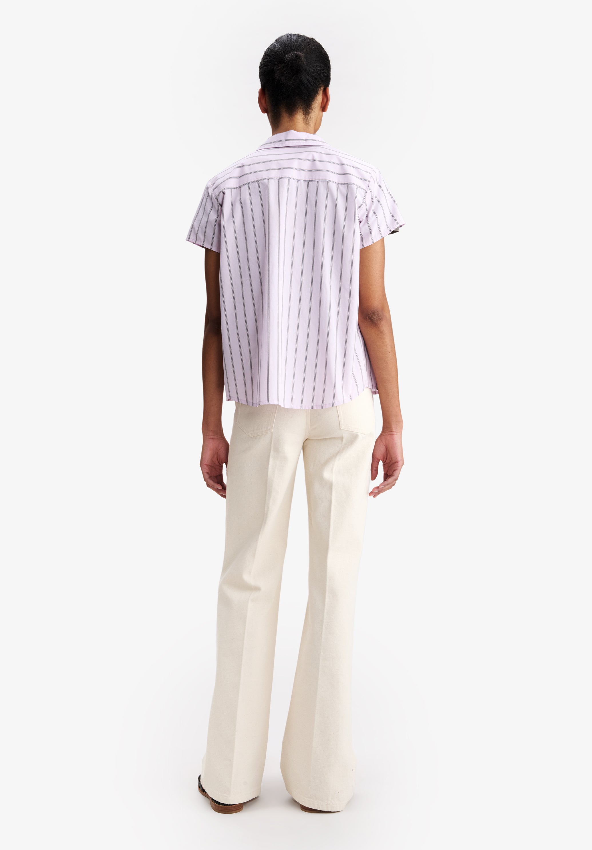 Striped pink short-sleeved shirt