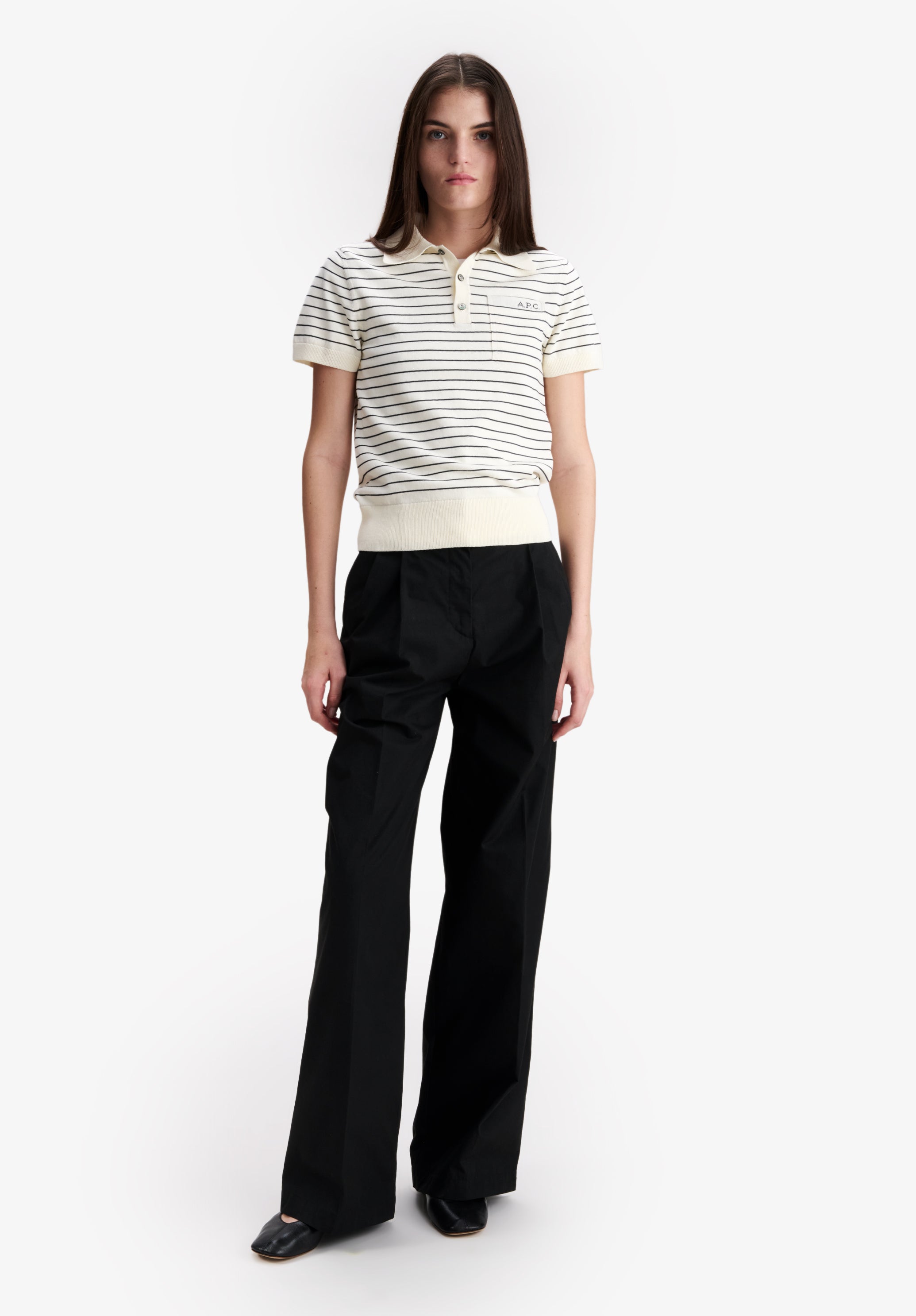 Fitted striped ecru polo - 1