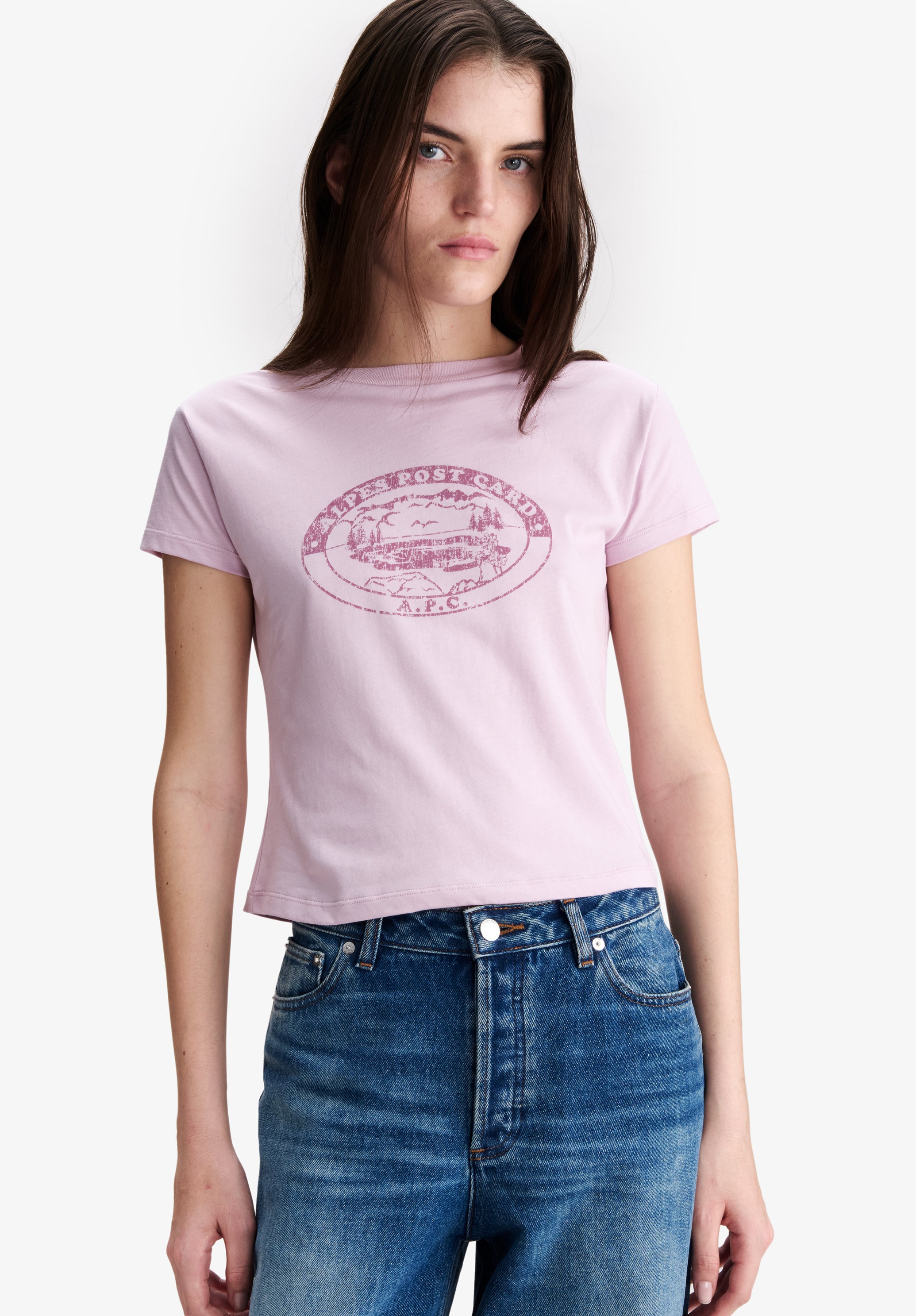 Pink t-shirt with vintage-effect camping logo - 3