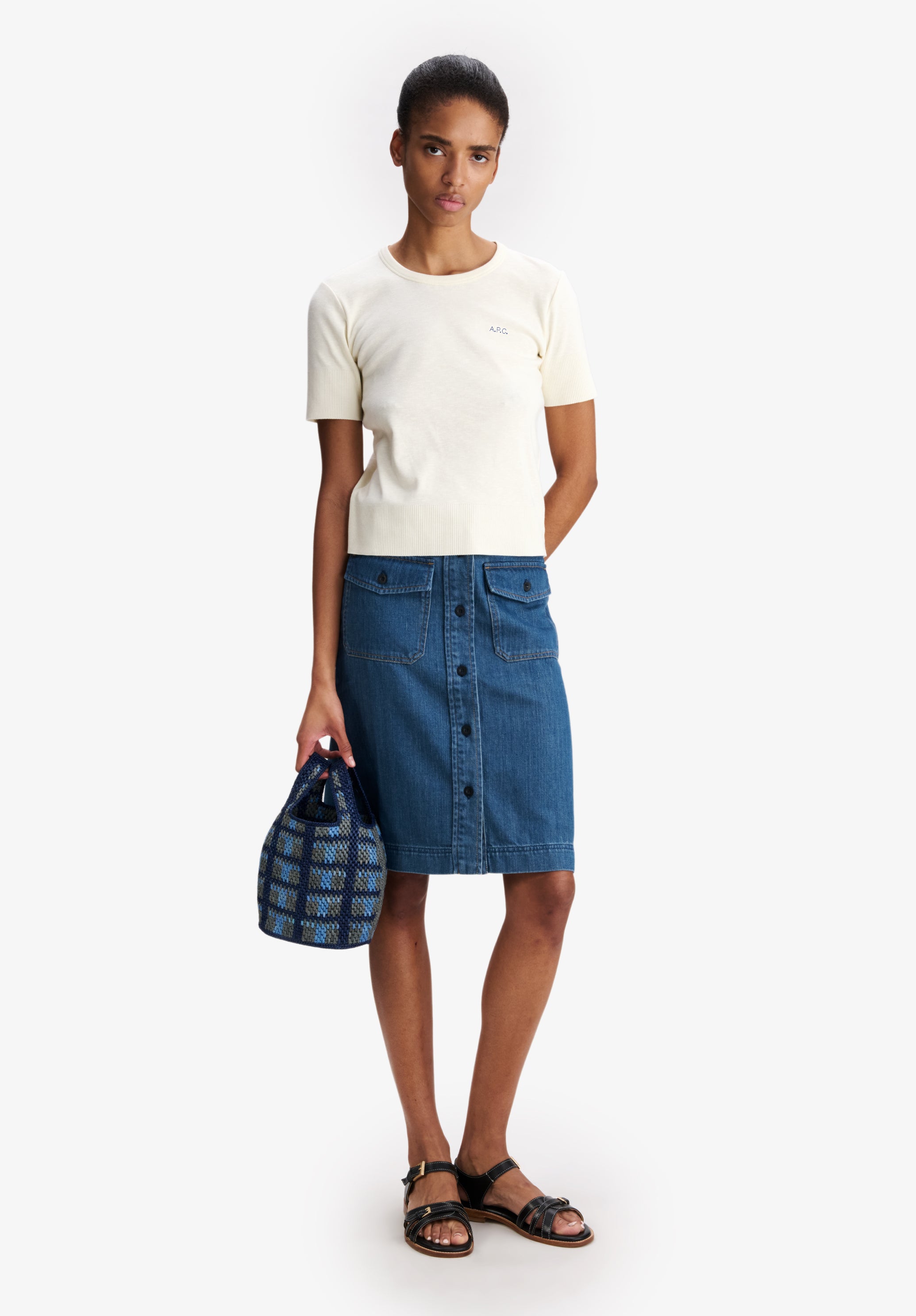 Fitted ecru t-shirt with A.P.C. micro-logo - 1