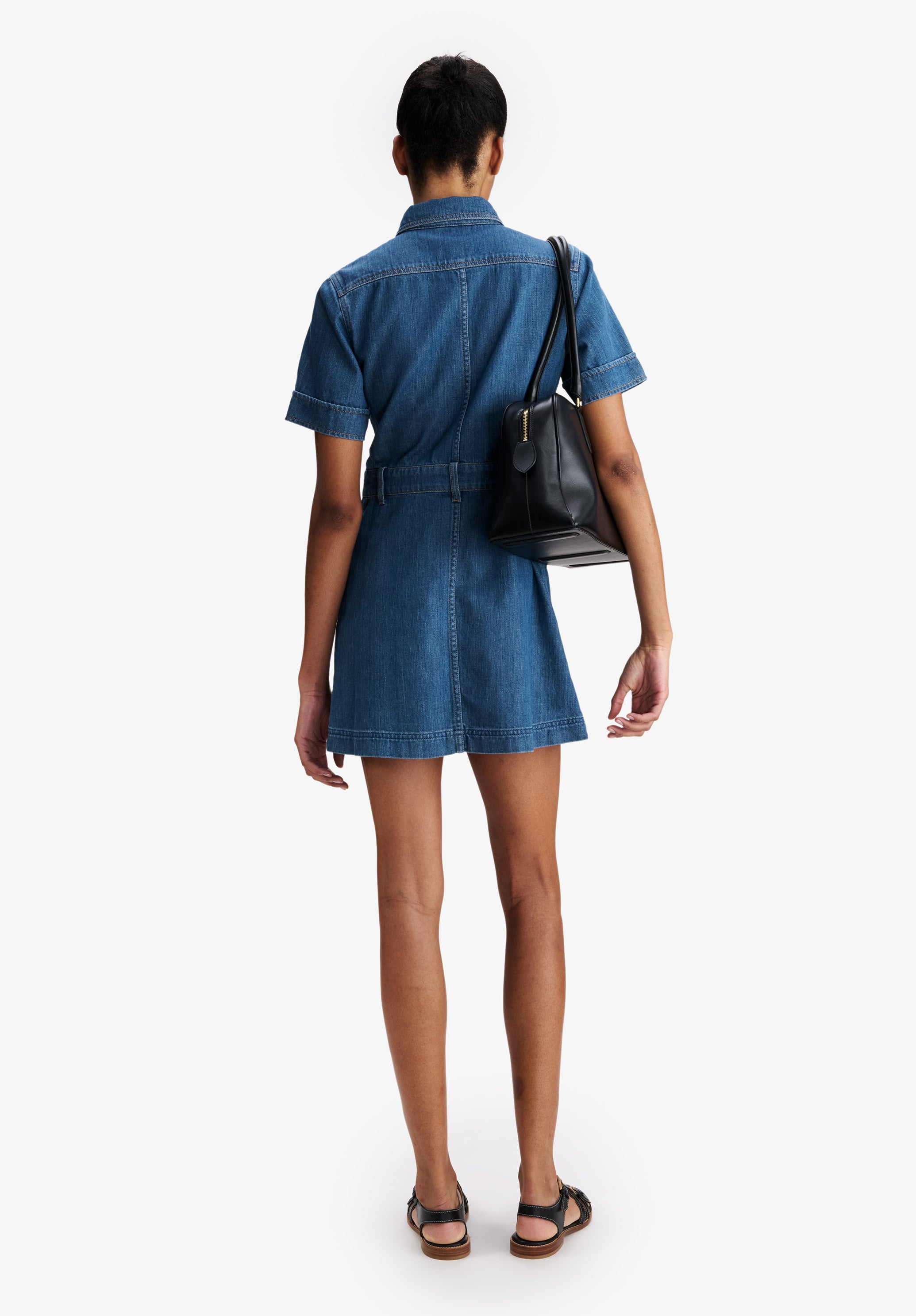 Faded denim dress with pockets - 2