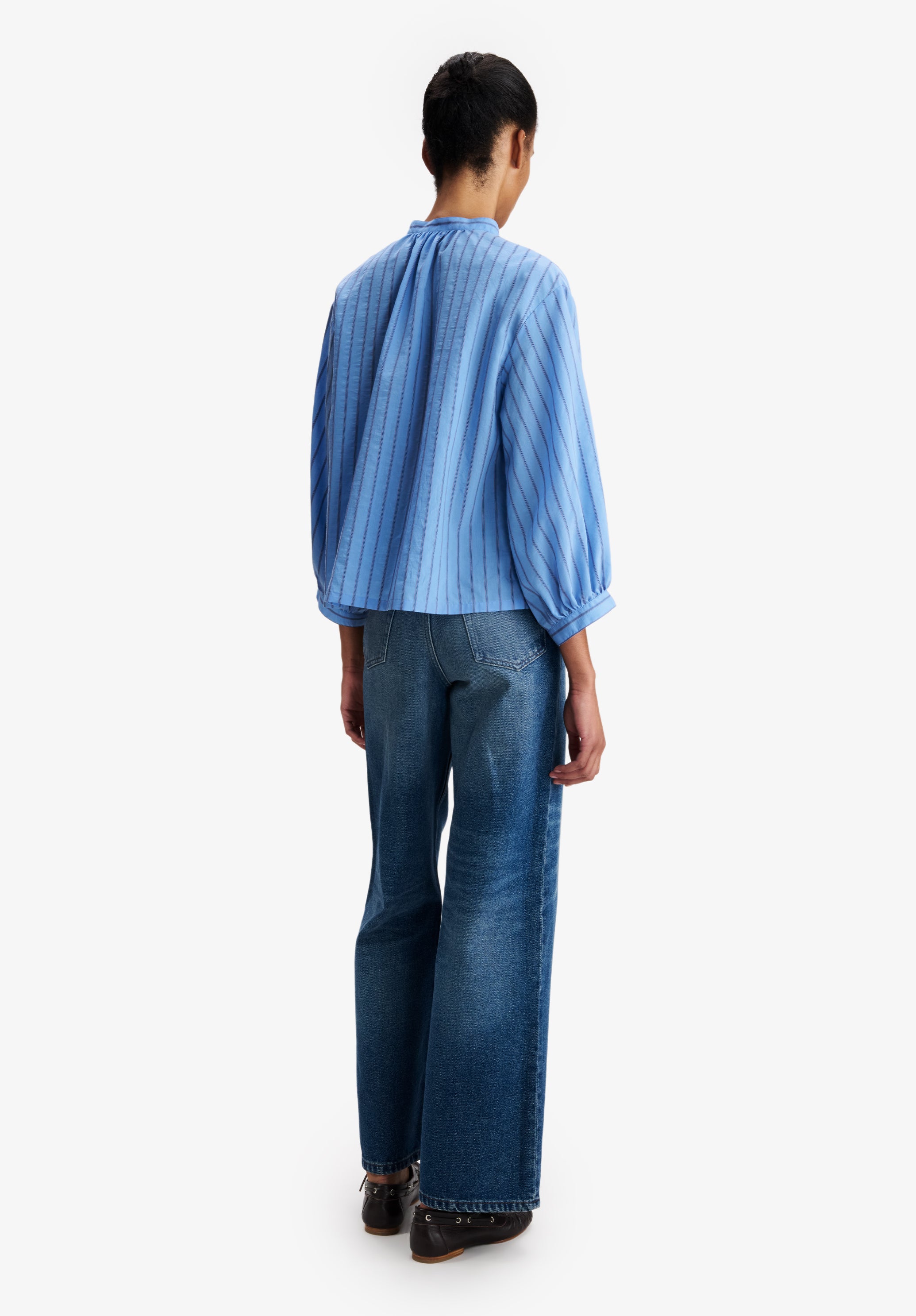 Light blue stand up collar blouse - 2