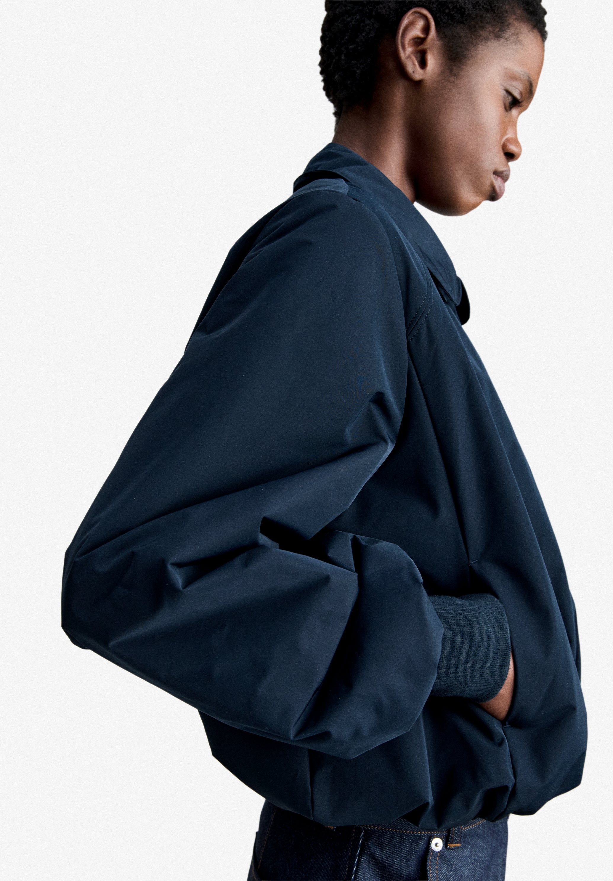 Navy blue taffeta bomber jacket - 4