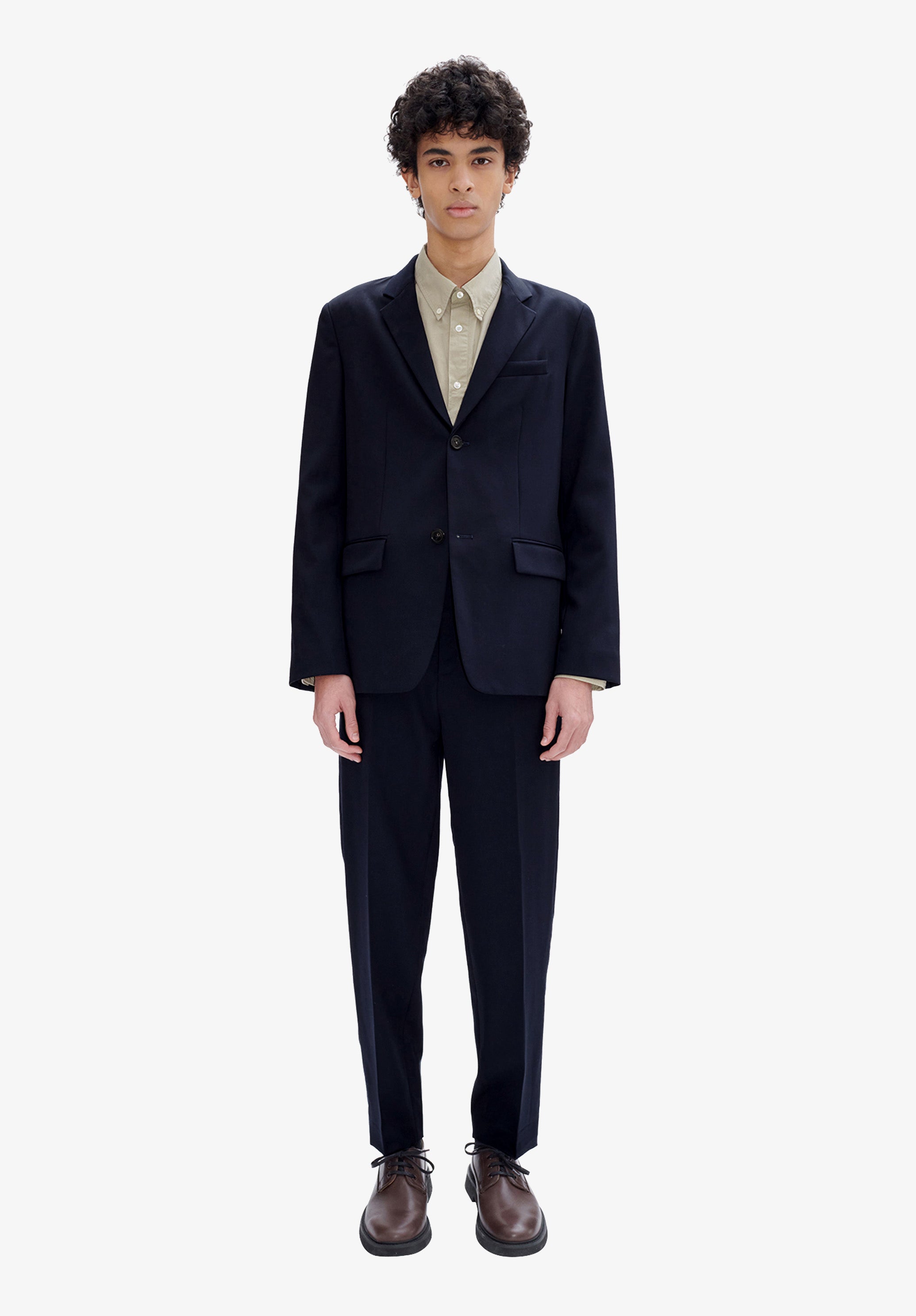 Navy blue suit jacket in wool-blend twill - 1