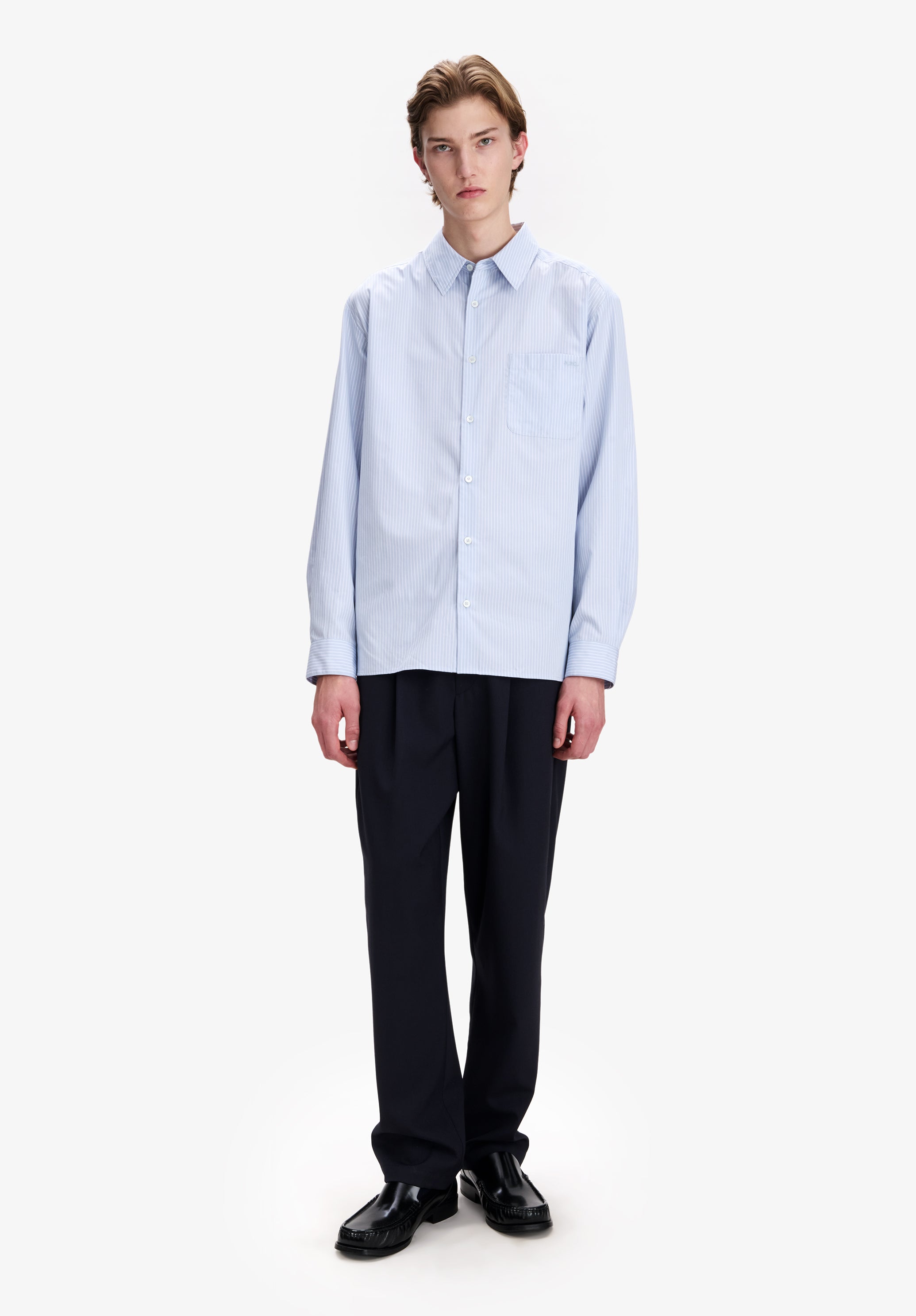 Loose navy blue canvas barrel trousers - 1