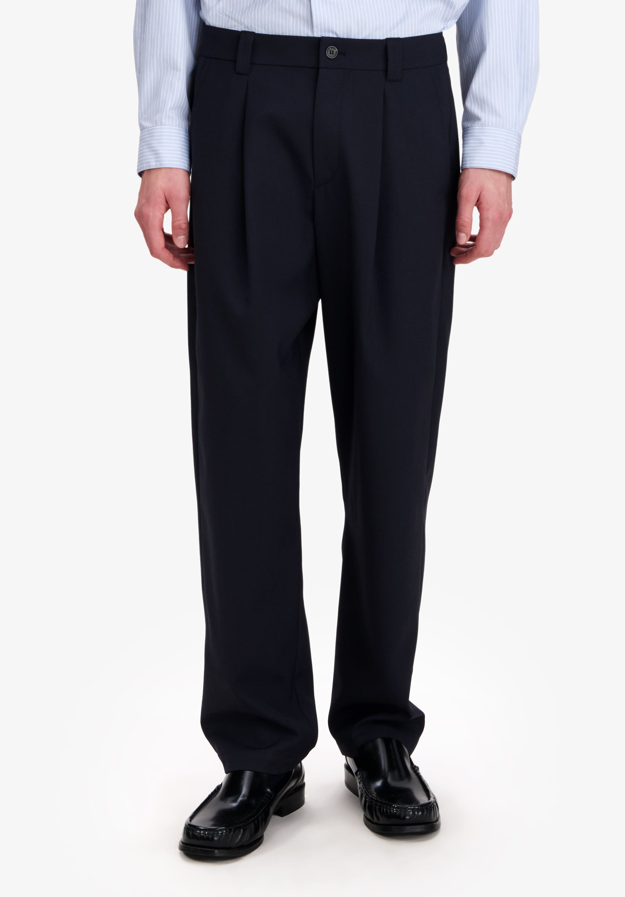 Loose navy blue canvas barrel trousers - 3