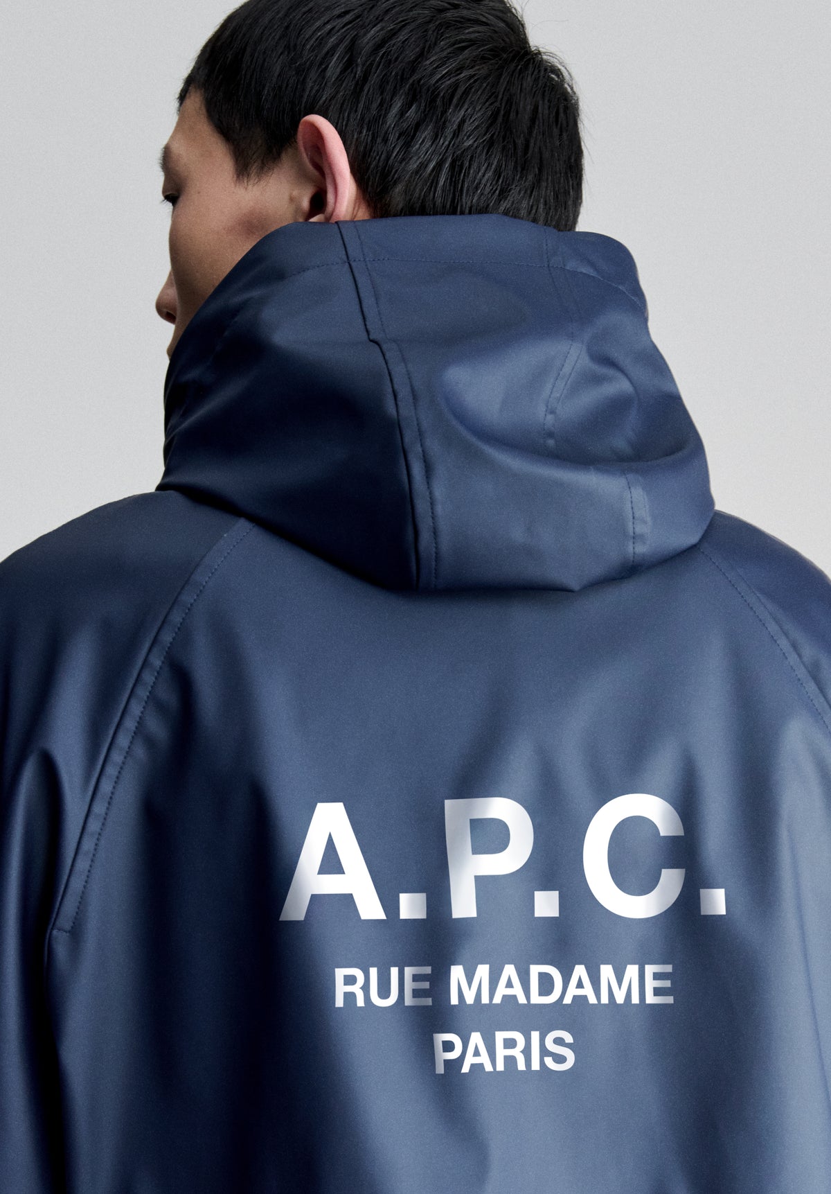 Long loose-fit navy blue parka