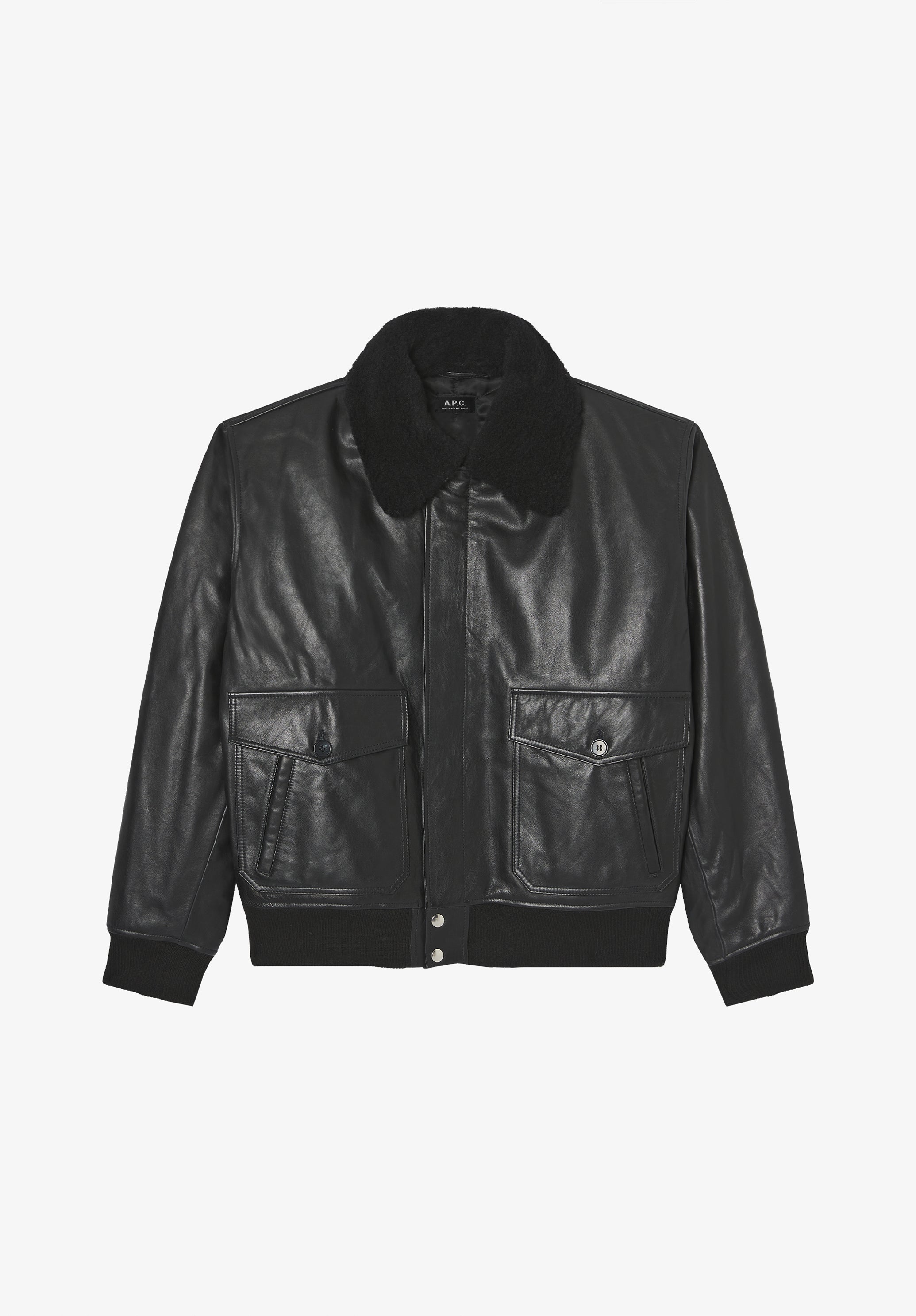 Black leather bomber jacket