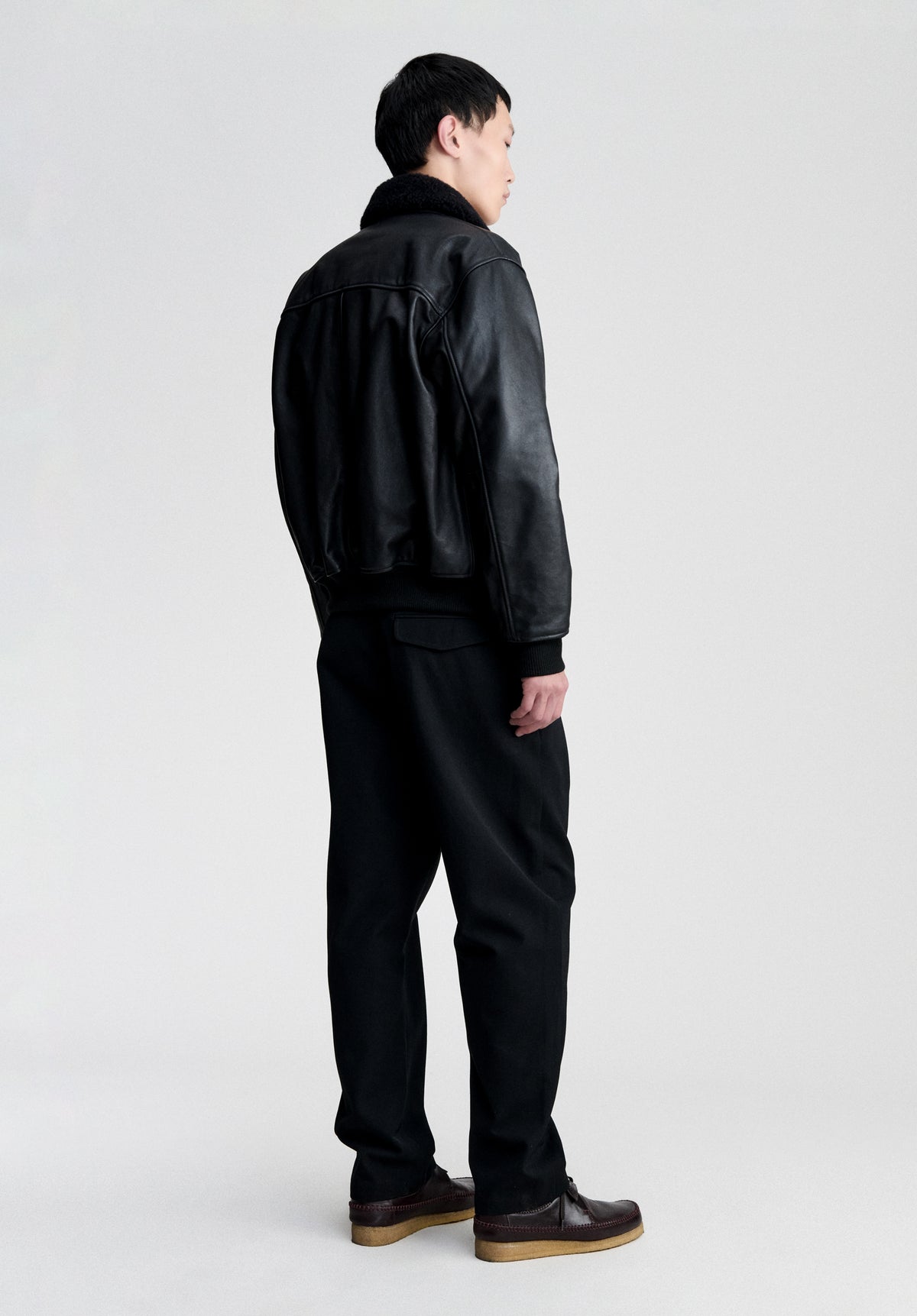 Black leather bomber jacket