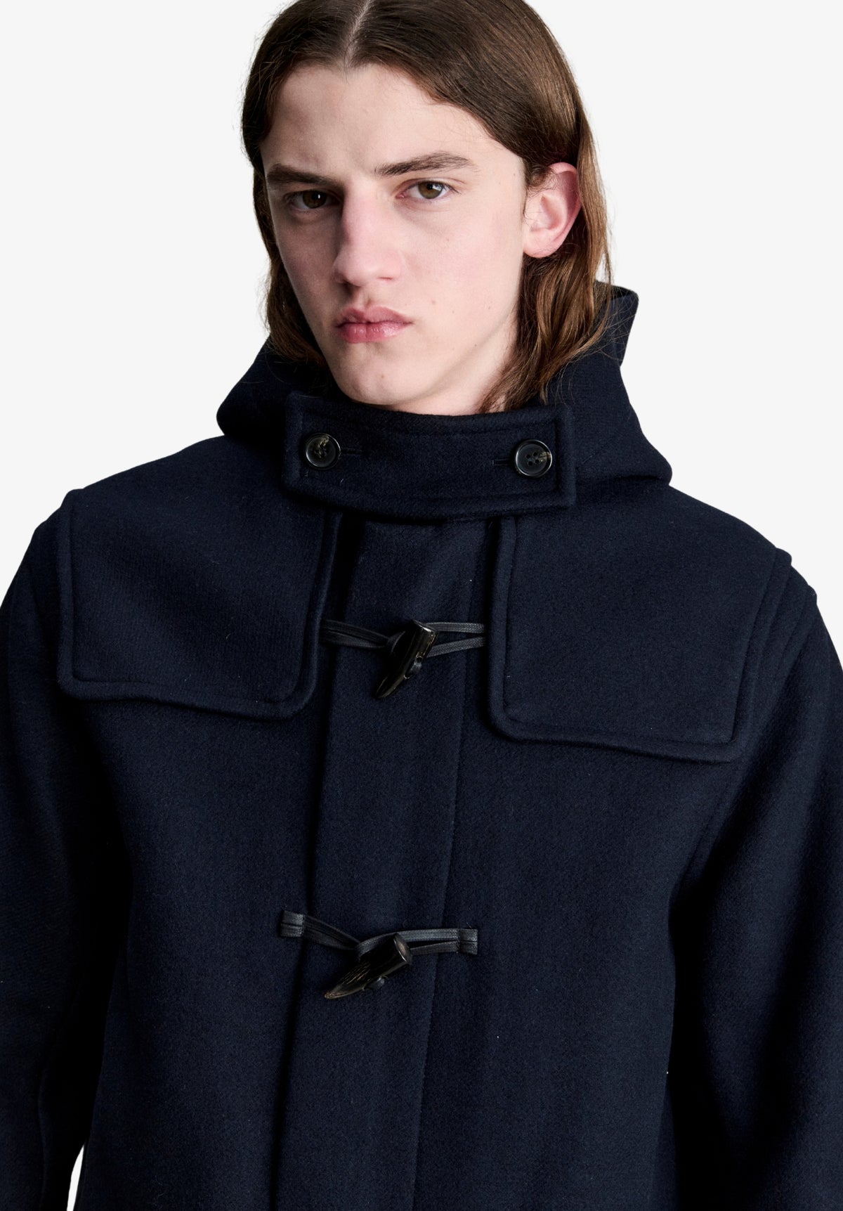 Navy blue recycled wool duffle coat - 3