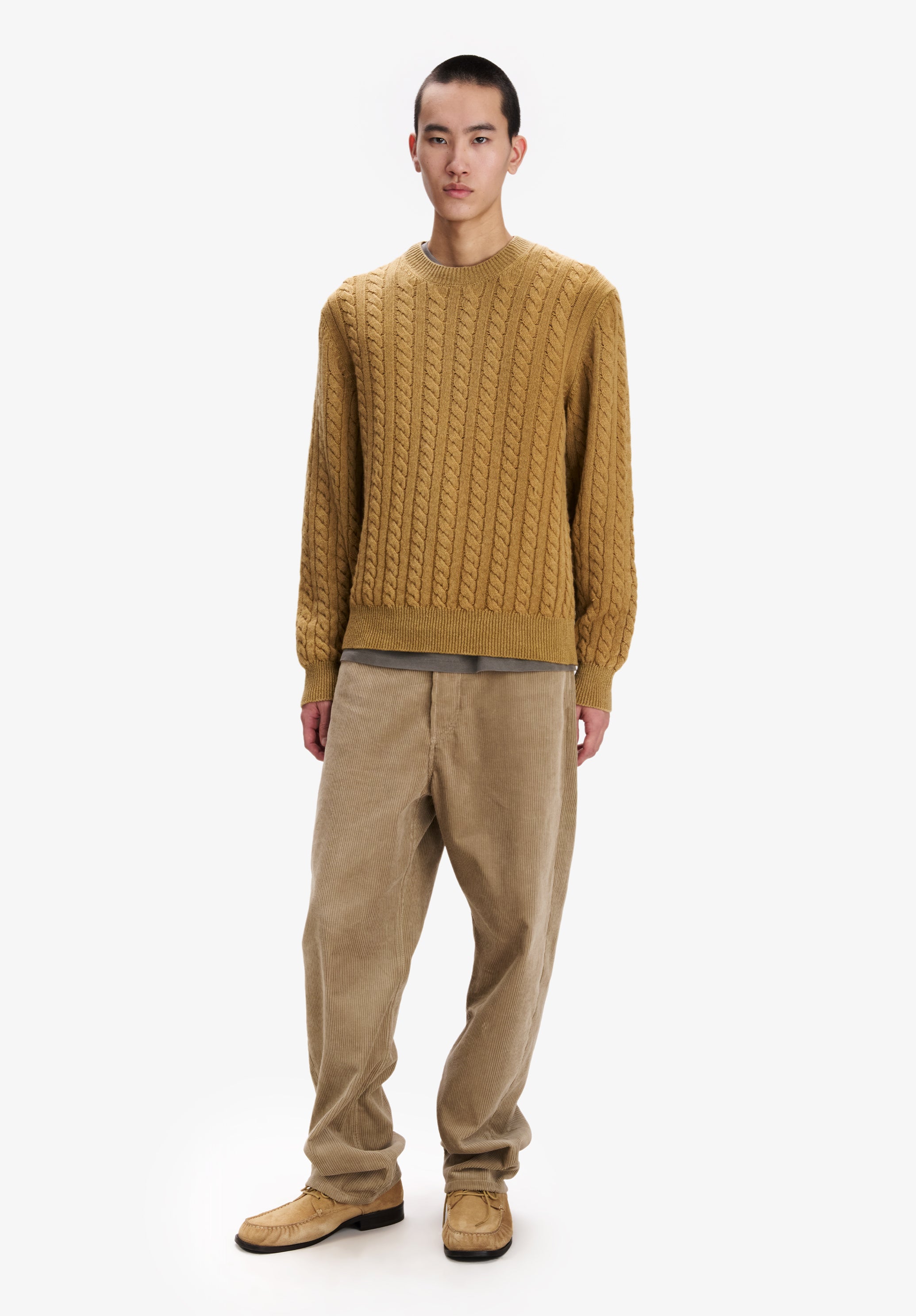 Loose tobacco cable-knit sweater - 1