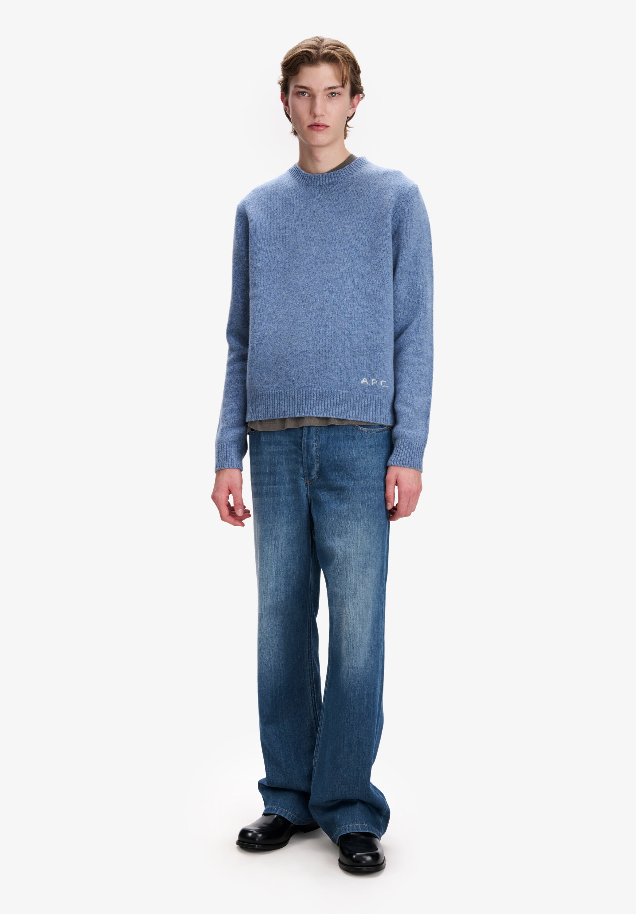 Loose grey-blue wool sweater - 1