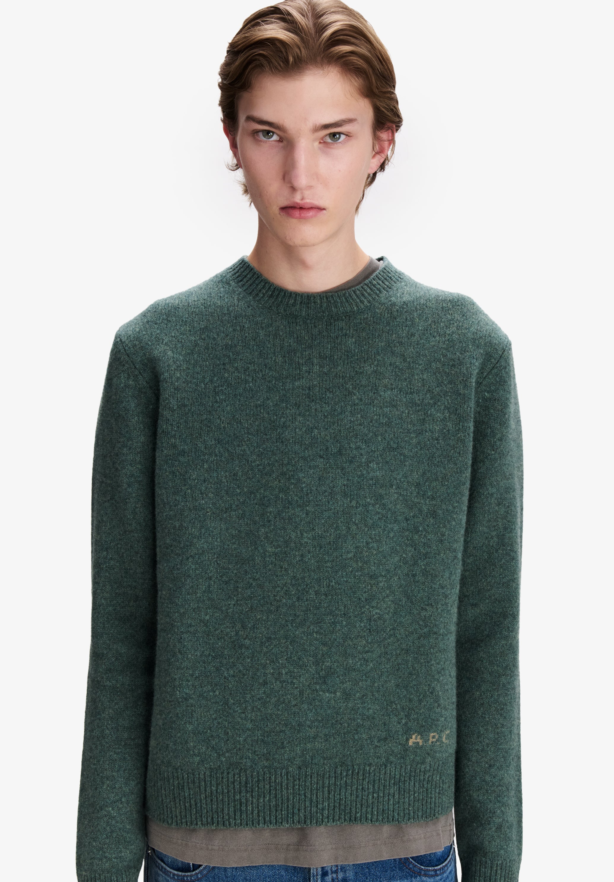 Loose heather green wool sweater - 3