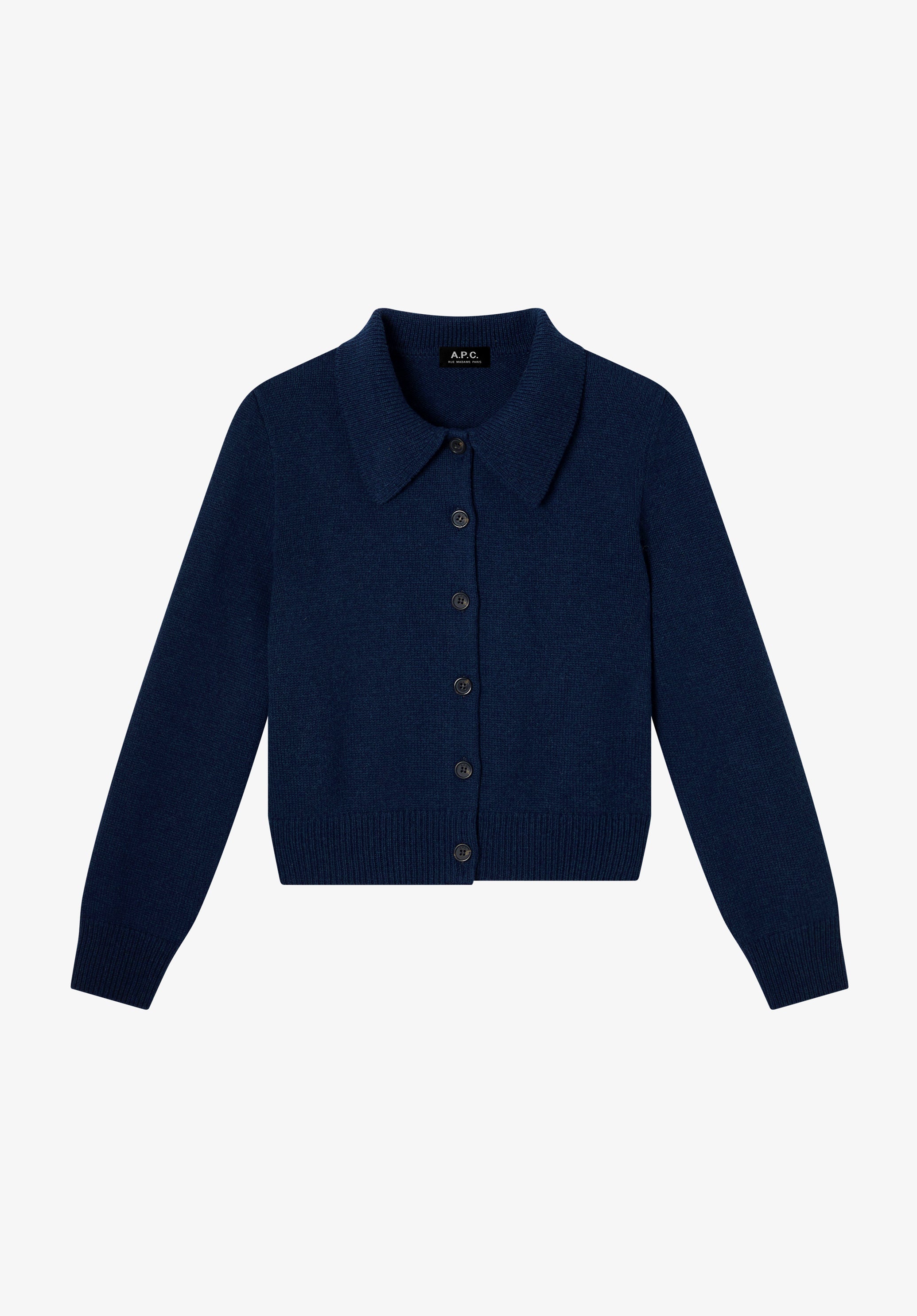 Navy blue wool collared cardigan