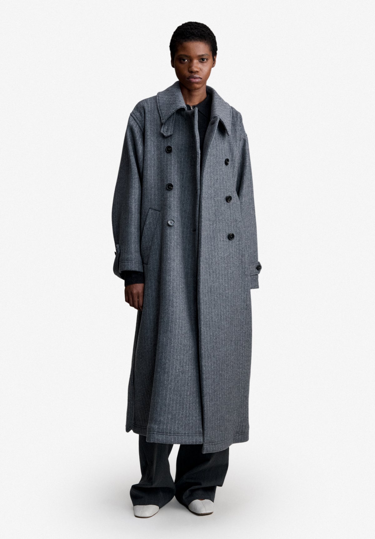Oversized grey coat in recycled Italian wool - 1