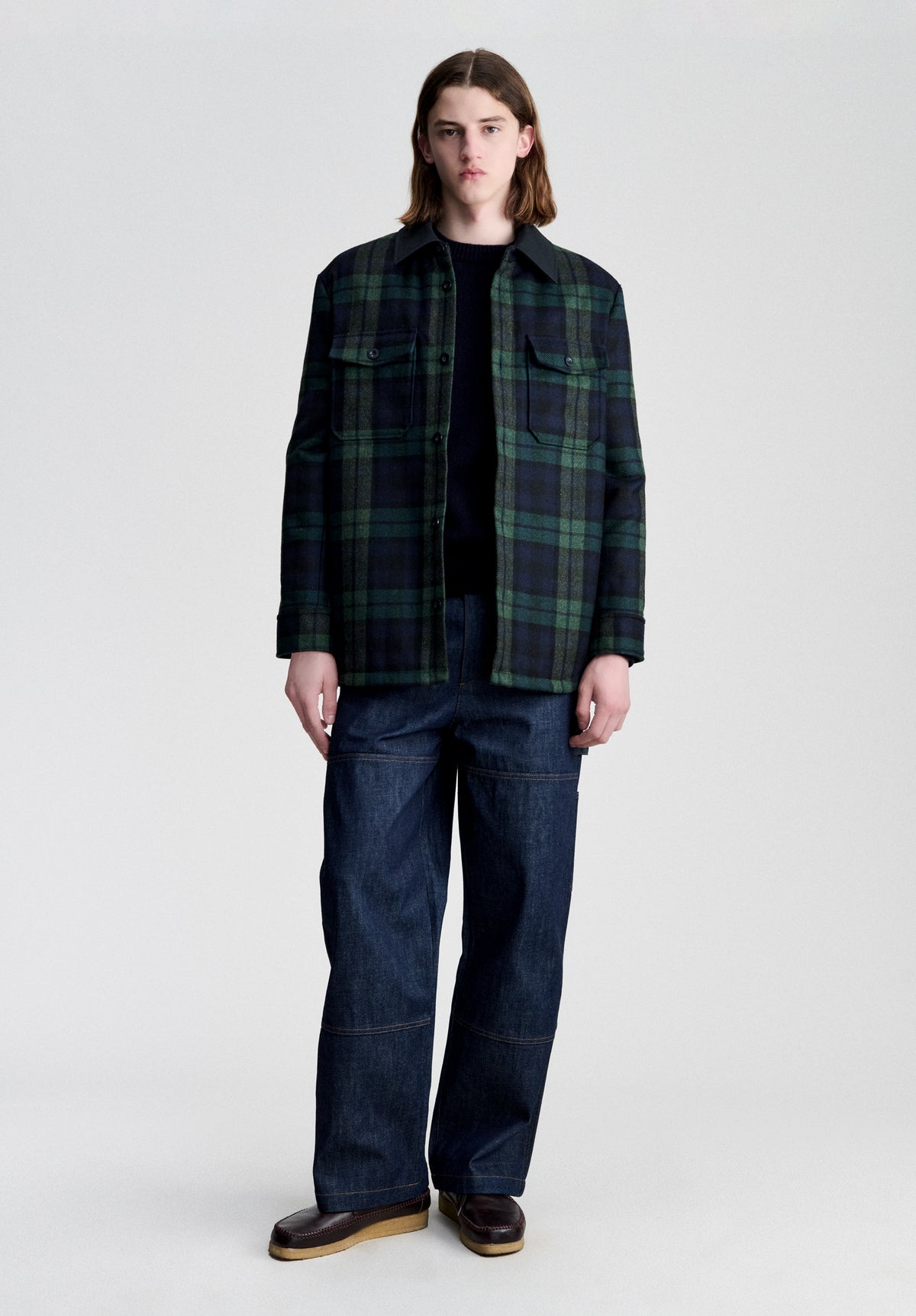 Navy blue checked overshirt jacket