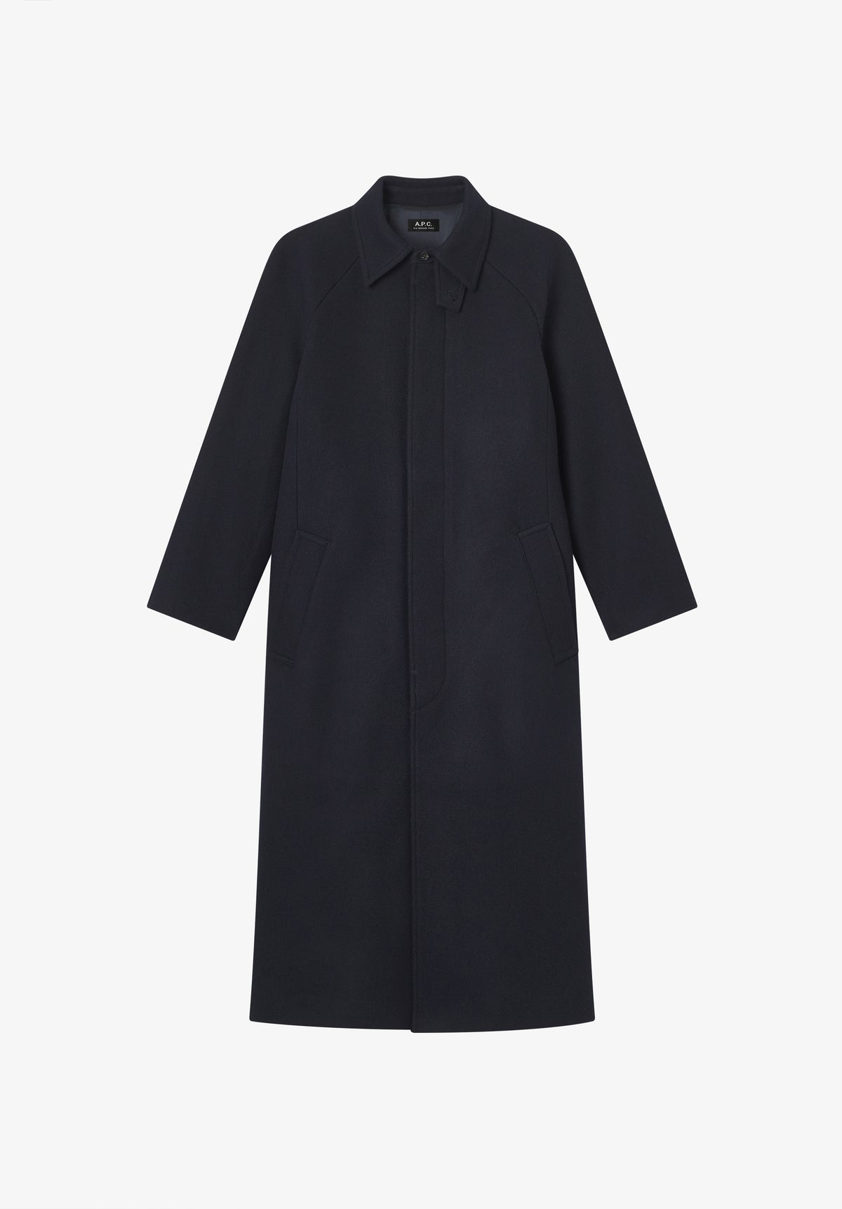 Loose-fit heather navy blue mac in recycled wool - 0