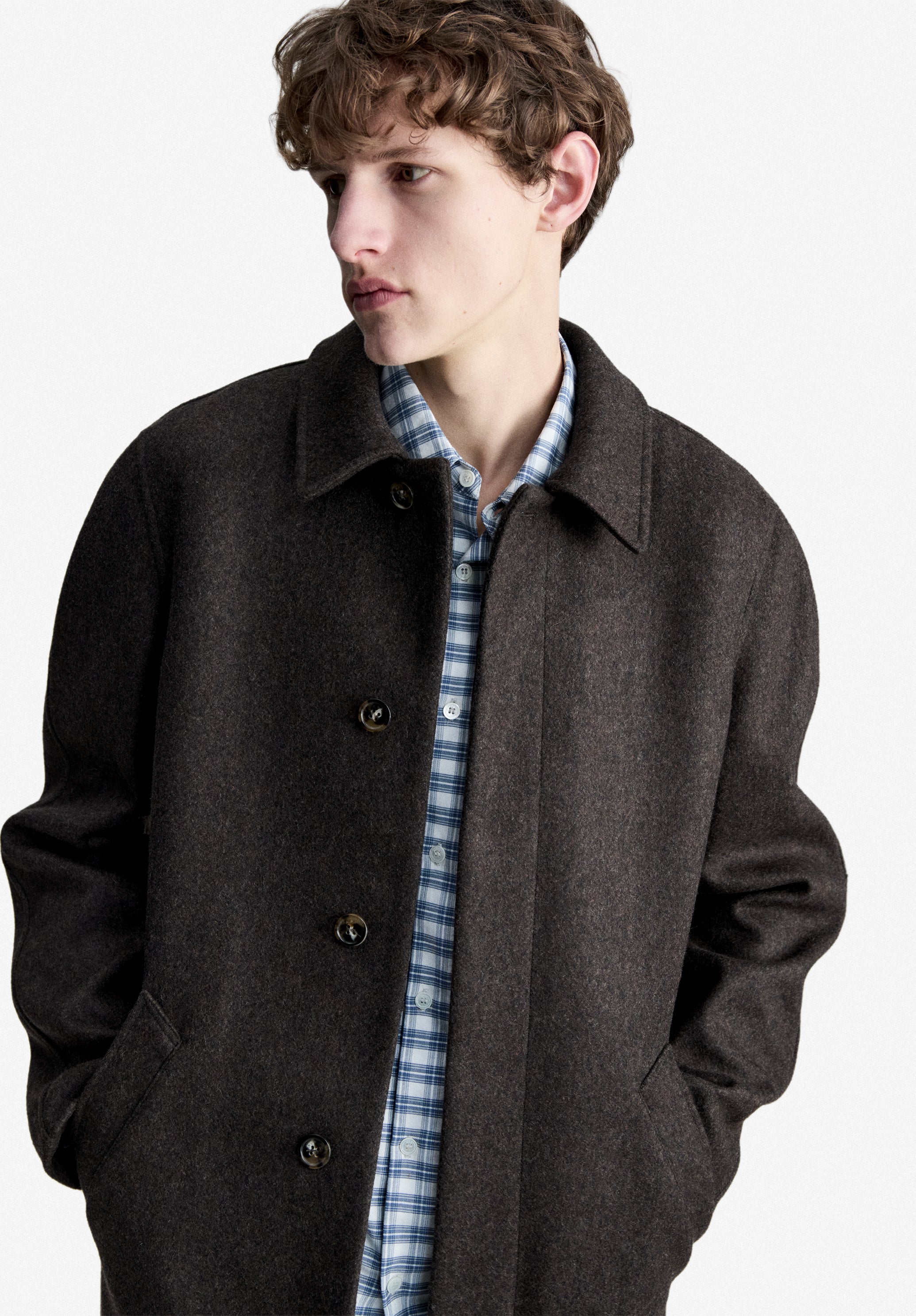 Heather brown mac in woollen cloth