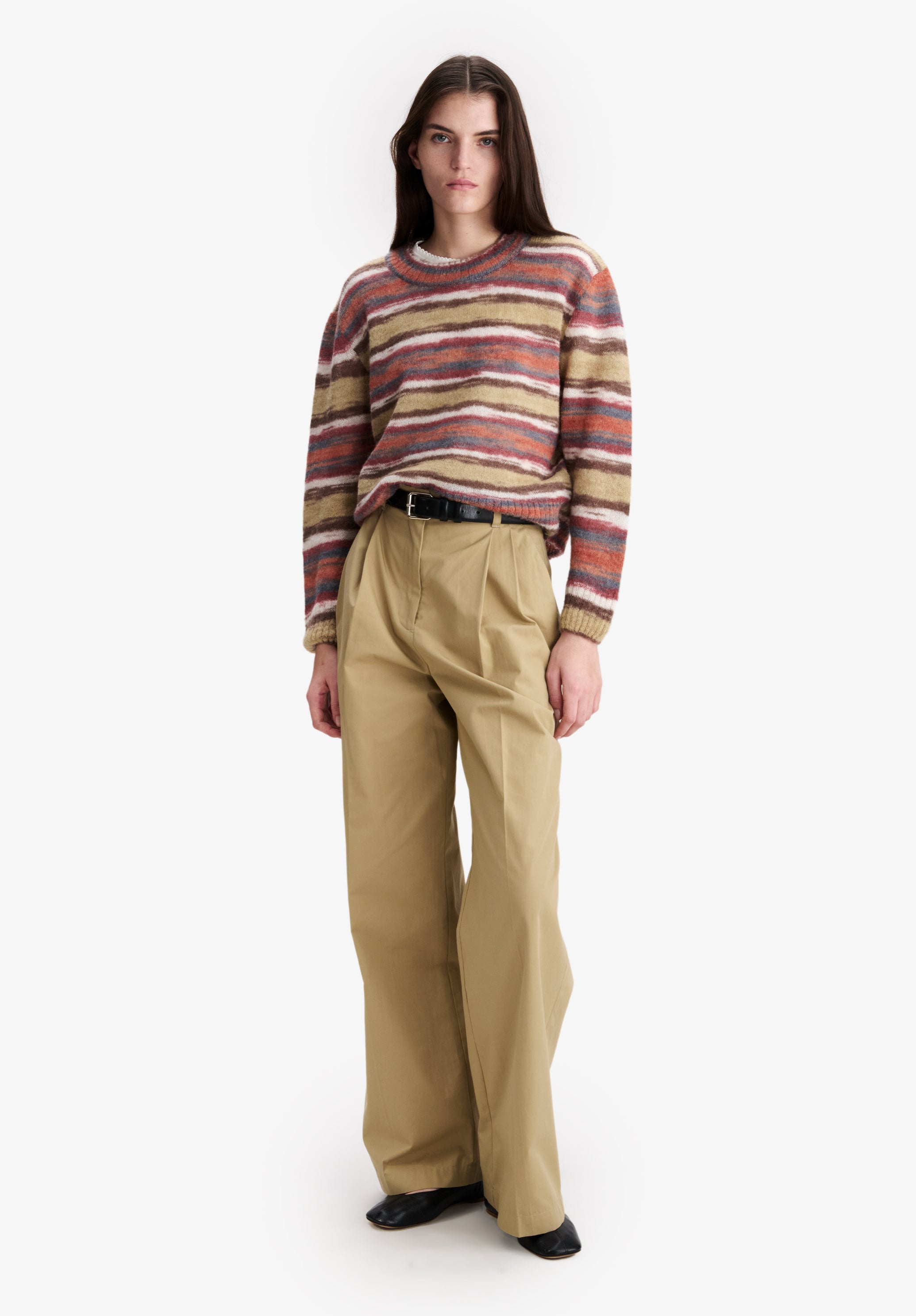 Striped brown alpaca sweater - 1