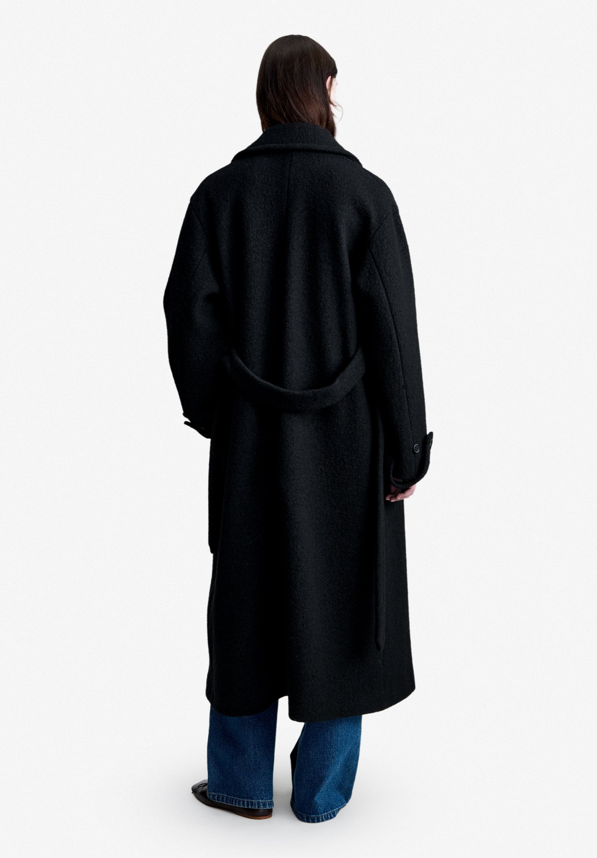 Oversized black coat in boiled Italian wool - 2
